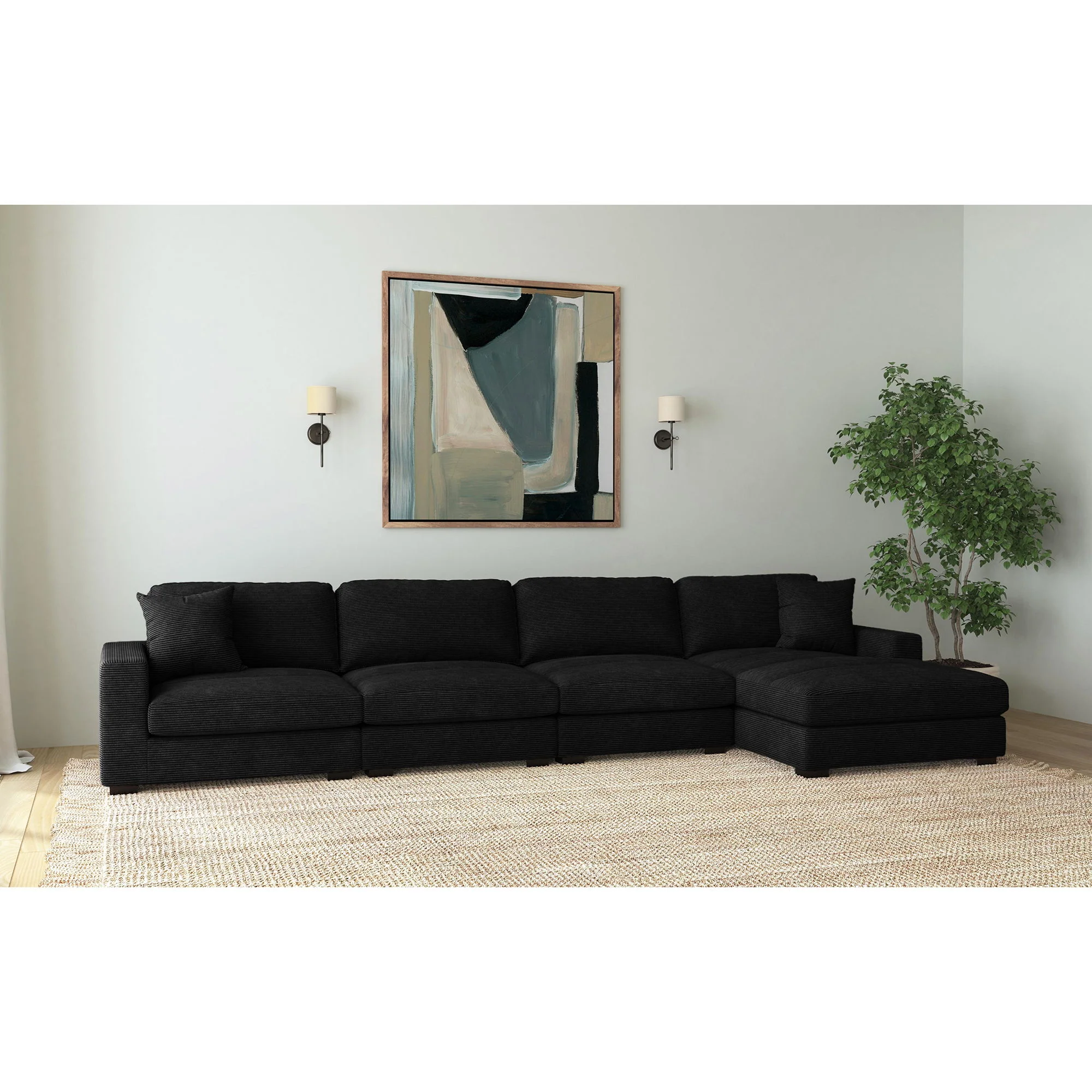 Arizona - Modular RHF Chaise With 1 Pillow 20" - Steno Black - Image 2