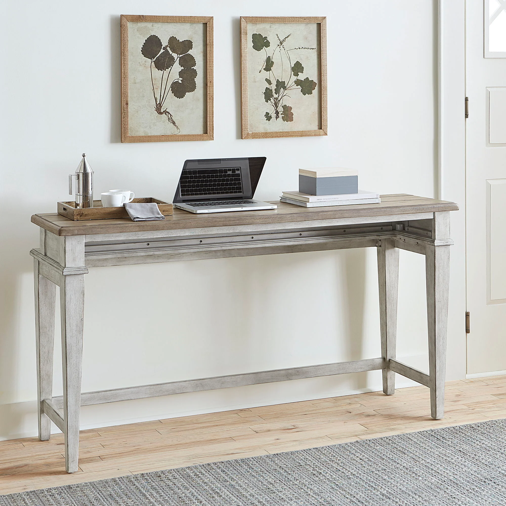 Heartland – Console Bar Table – Antique White / Tobacco Tops