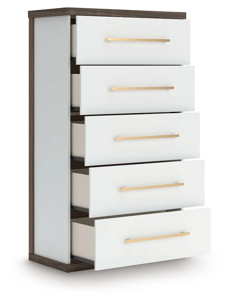 Kendanport - Five Drawer Chest - Brown / White - Image 2