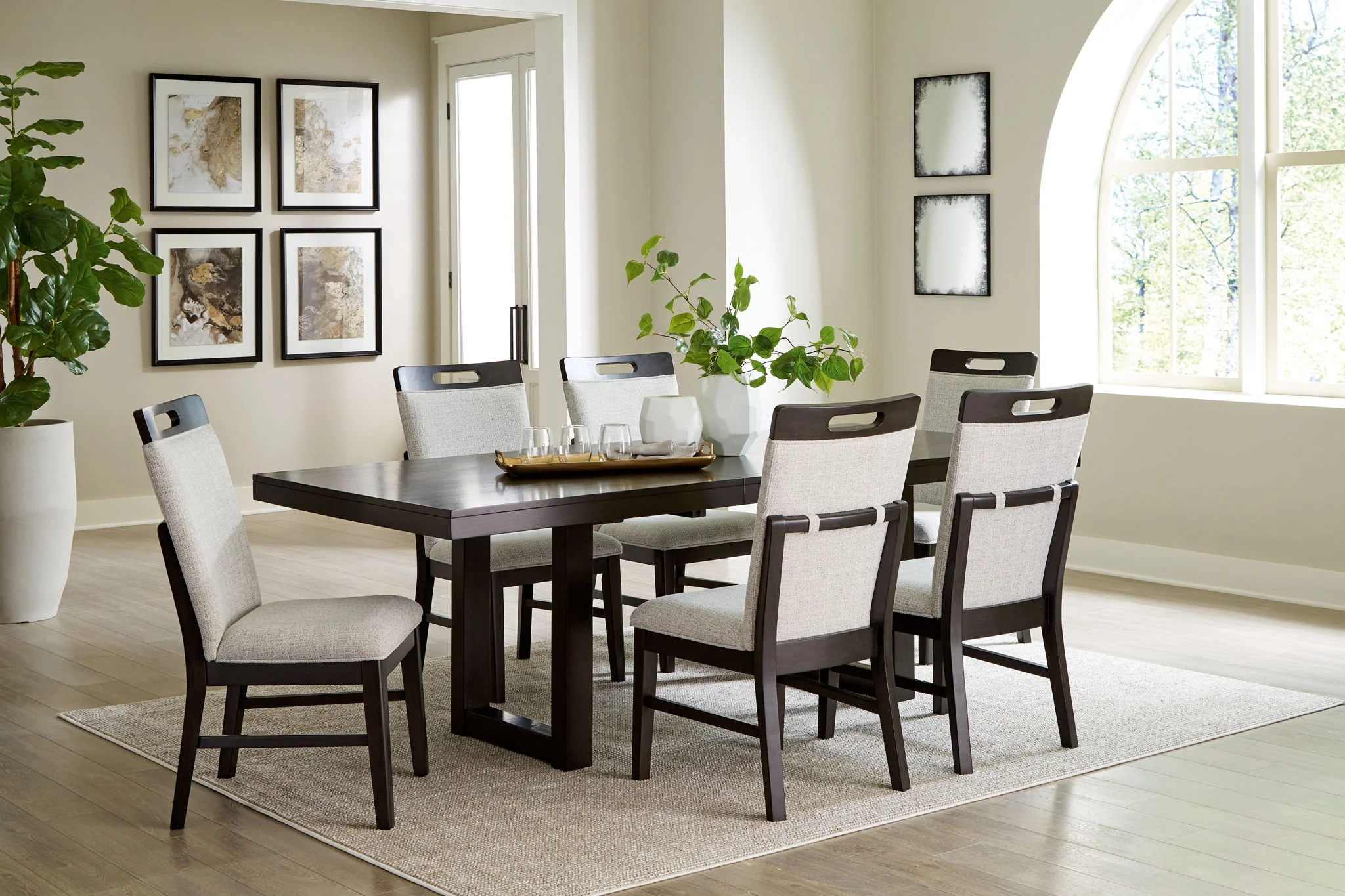 Neymorton – 7 Pc. – Rectangular Extension Table, 6 Side Chairs – Dark Grayish Brown