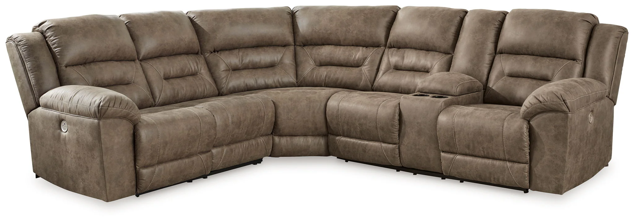 Ravenel – 3-Piece Power Reclining Sectional With Raf Power Reclining Loveseat With Console – Faux Leather – Fossil