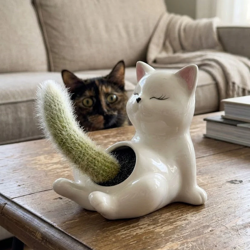 Naughty Cat Ceramic Cactus Planter - Image 1