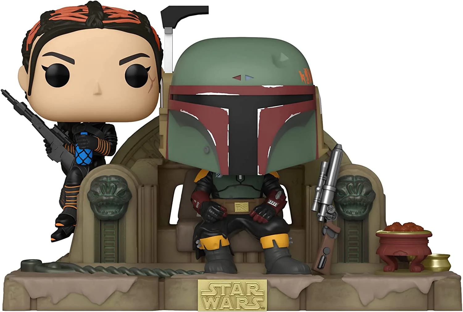 Funko Pop! Moment Star Wars: The Mandalorian - Boba Fett & Fennec Shand on Throne #486 - Image 1