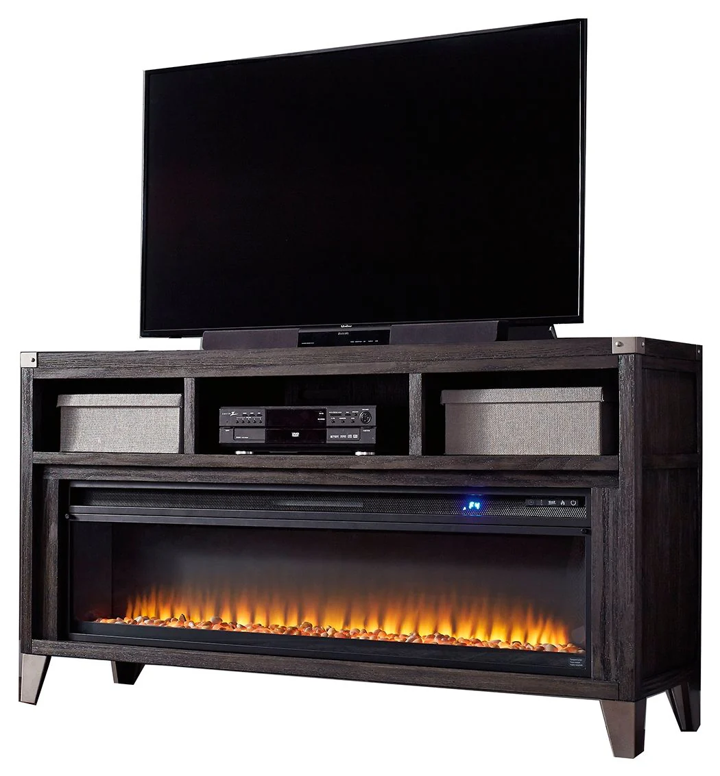 Todoe – 2 Pc. – 65″ TV Stand With Wide Fireplace Insert – Gray