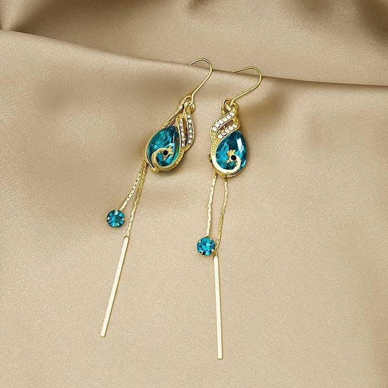 Korean Style Blue Crystal Phoenix Earrings - Image 2