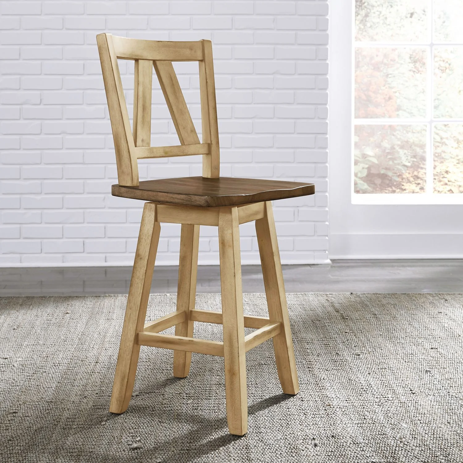Lindsey Farm – Counter Height Swivel Chair – Natural & Brown