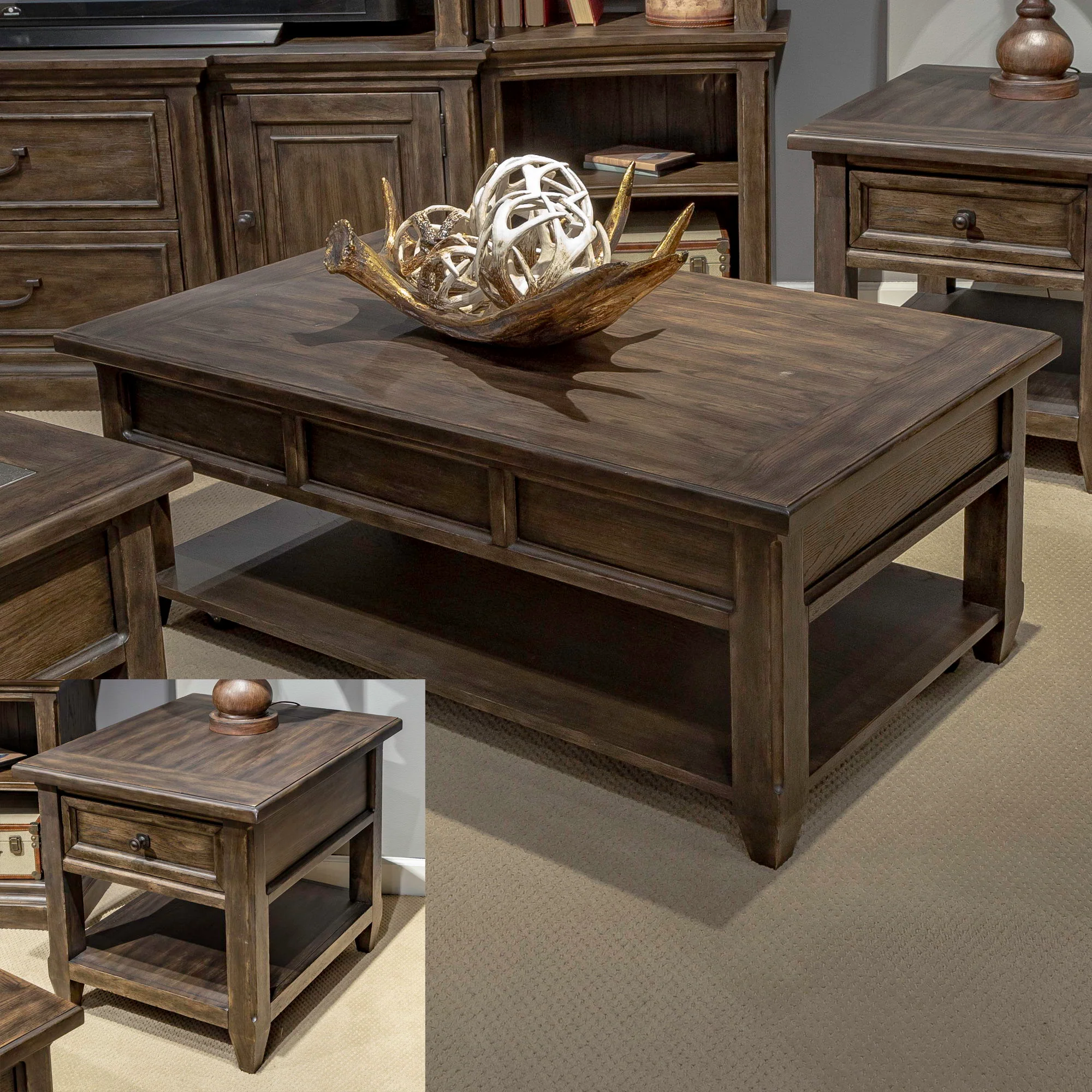 Paradise Valley - 3 Piece Table Set (Lift Top Cocktail Table) - Saddle Brown - Image 1