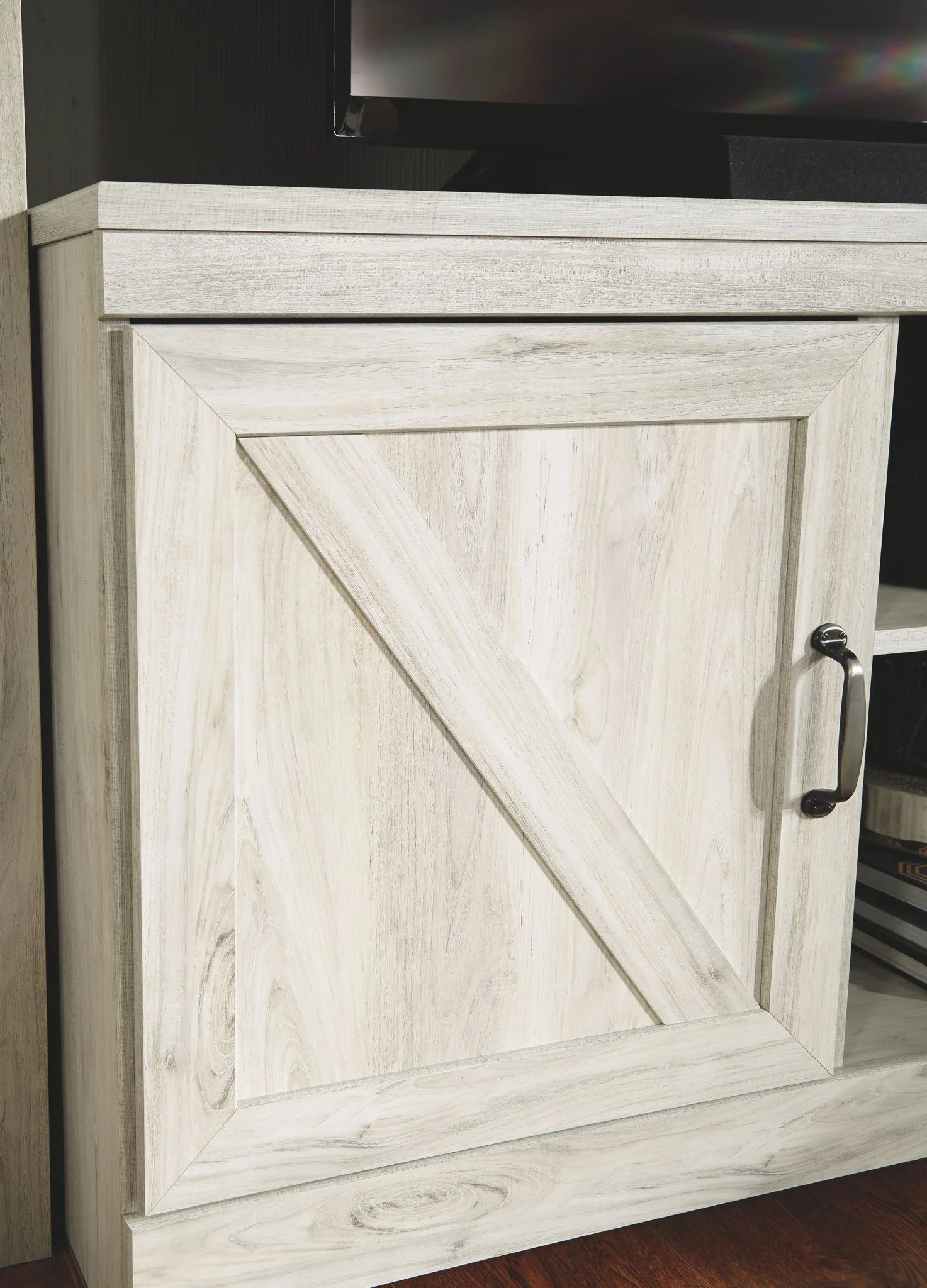 Bellaby - Entertainment Center - TV Stand With Faux Firebrick Fireplace Insert - Whitewash - Image 2