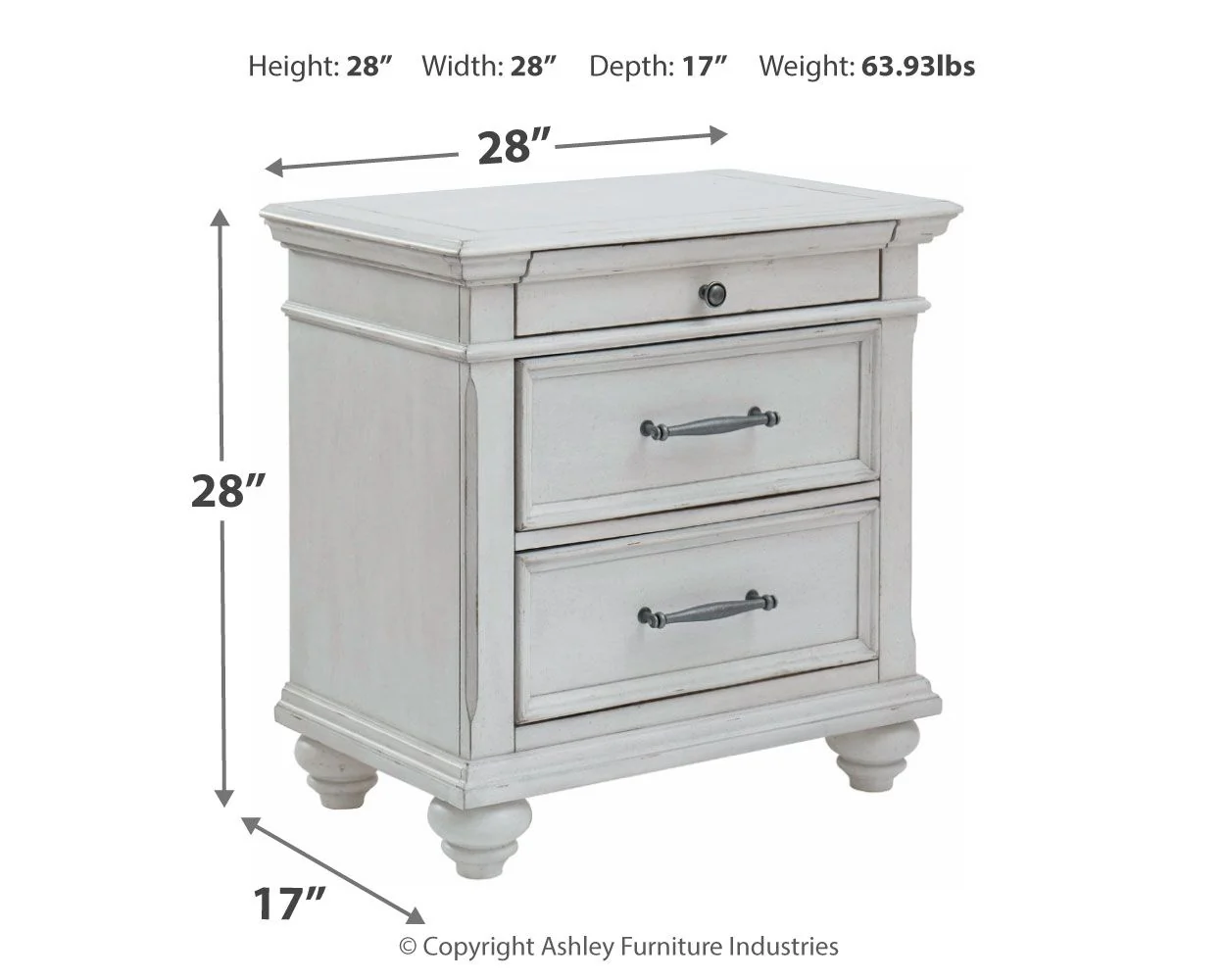 Kanwyn - Three Drawer Night Stand - Whitewash - Image 3