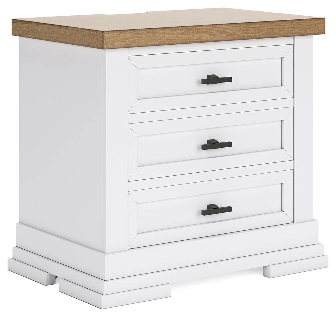 Ashbryn – Three Drawer Night Stand – White / Natural