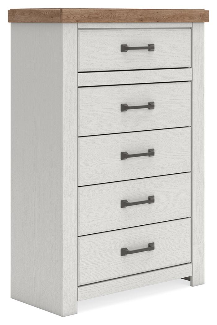 Savonport – Five Drawer Chest – White / Brown