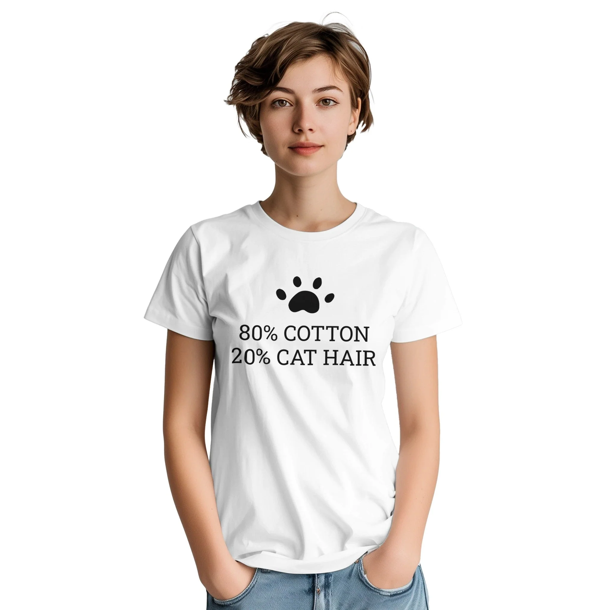 80% Cotton 20% Cat Hair Creative T-Shirt - Image 3