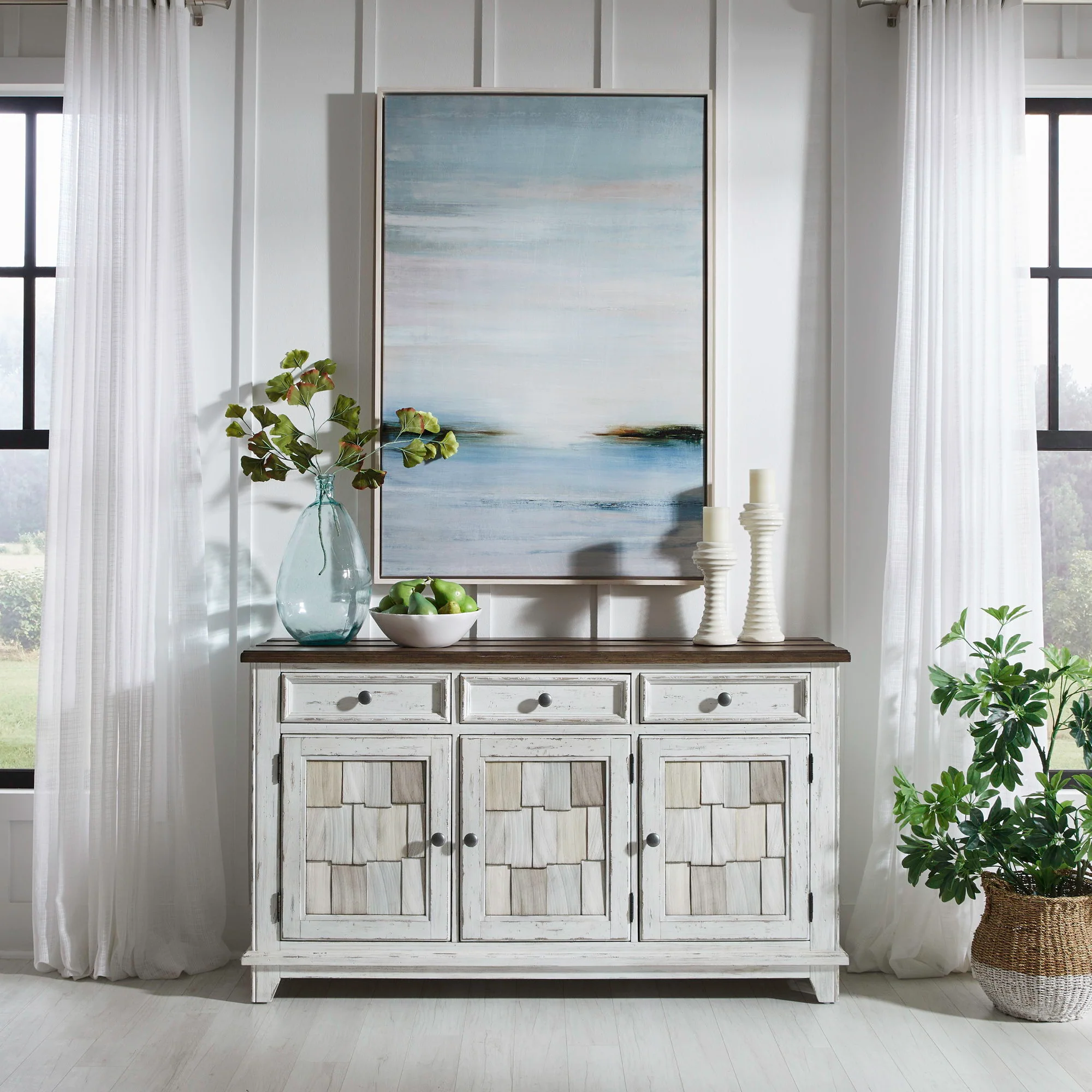 River Place - Accent Server - Riverstone White & Tobacco - Image 1