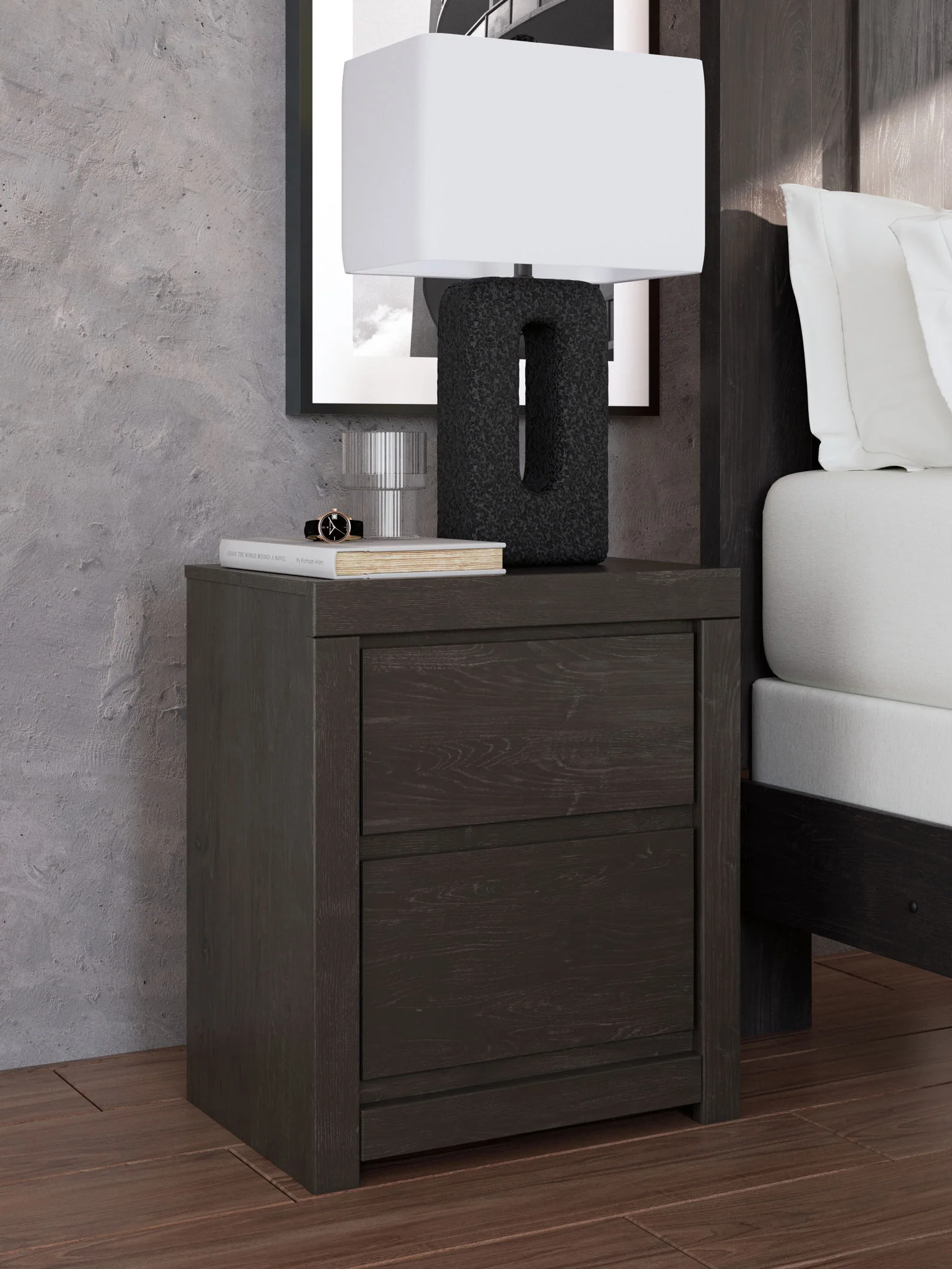 Fraluna - Two Drawer Night Stand - Charcoal - Image 3