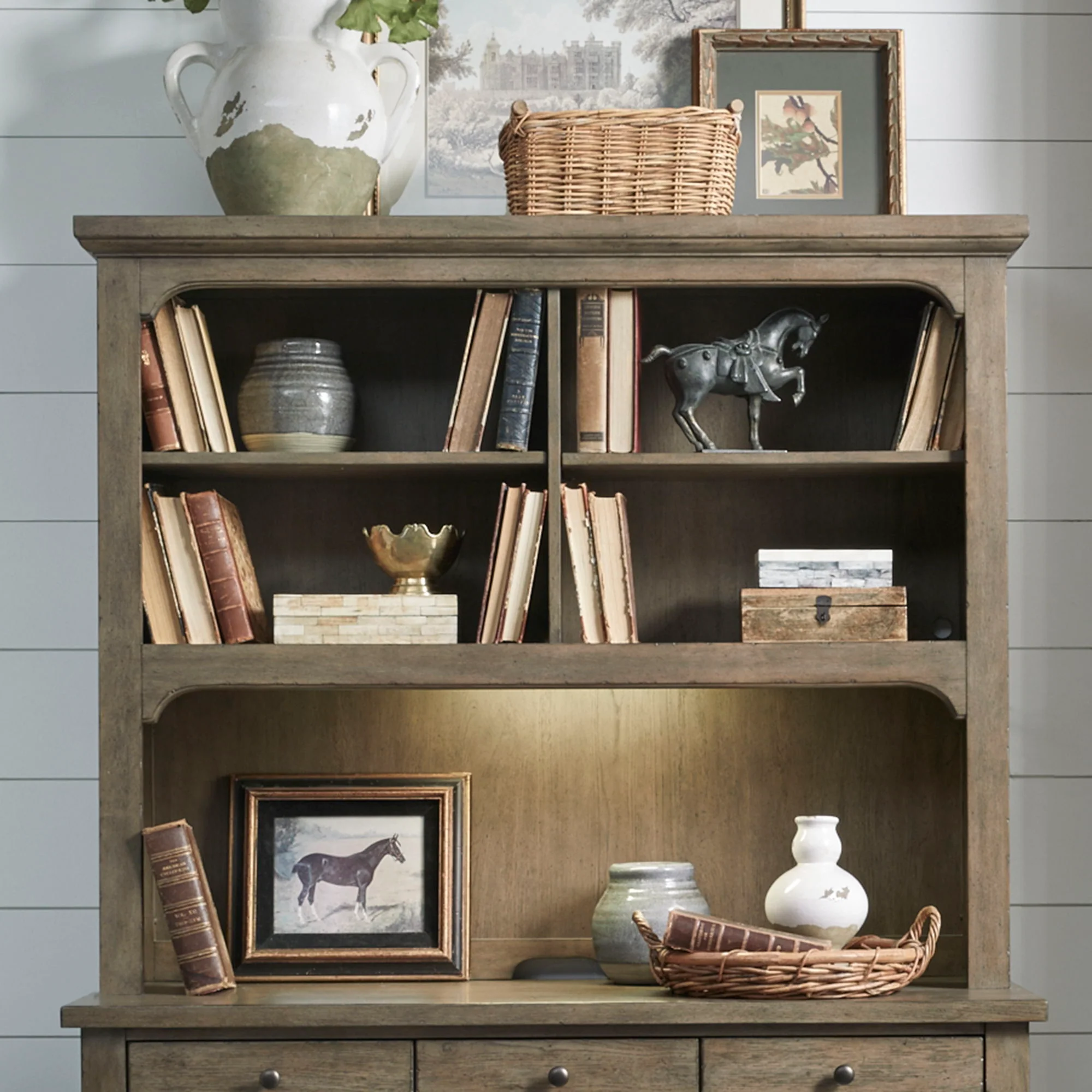 Americana Farmhouse – Credenza Hutch – Dusty Taupe