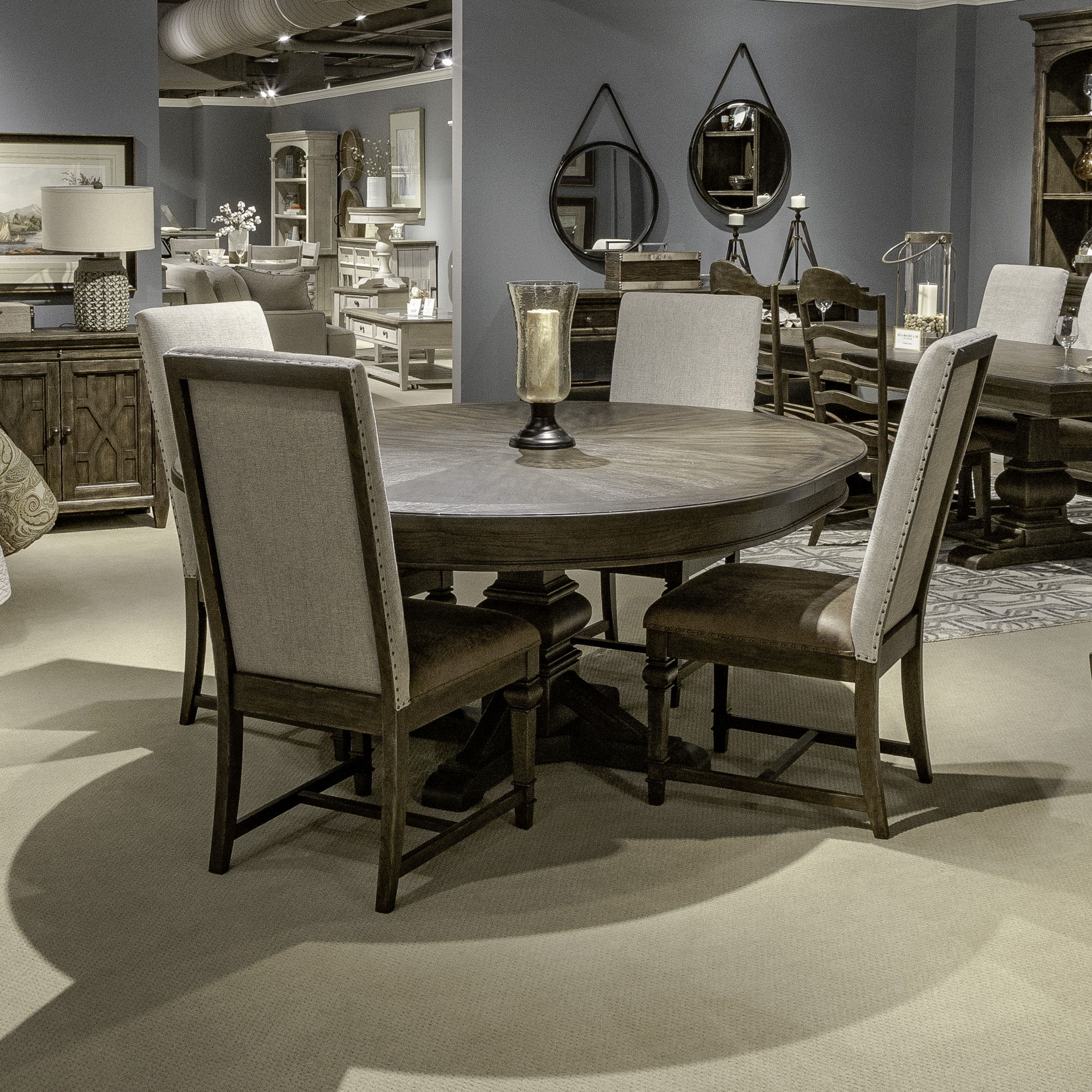 Paradise Valley - 5 Piece Pedestal Table Set (Upholstered Side Chairs) - Saddle Brown - Image 1