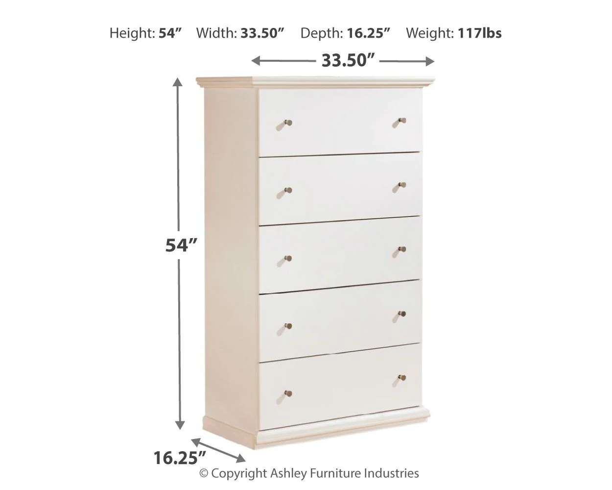 Bostwick Shoals - Five Drawer Chest - White - Image 2
