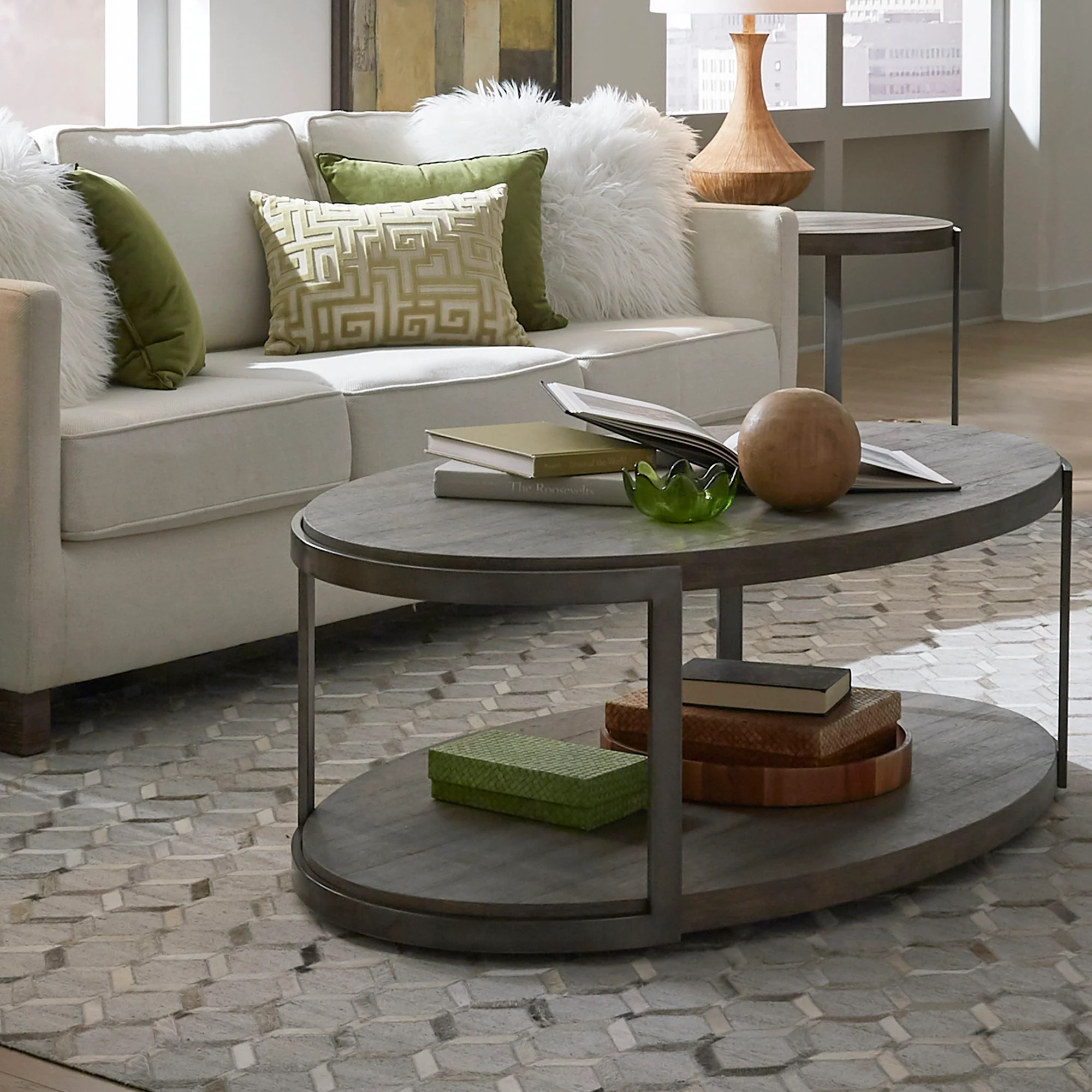 Modern View - 3 Piece Table Set (1 Oval Cocktail Table 2 End Tables) - Gauntlet Gray - Image 1