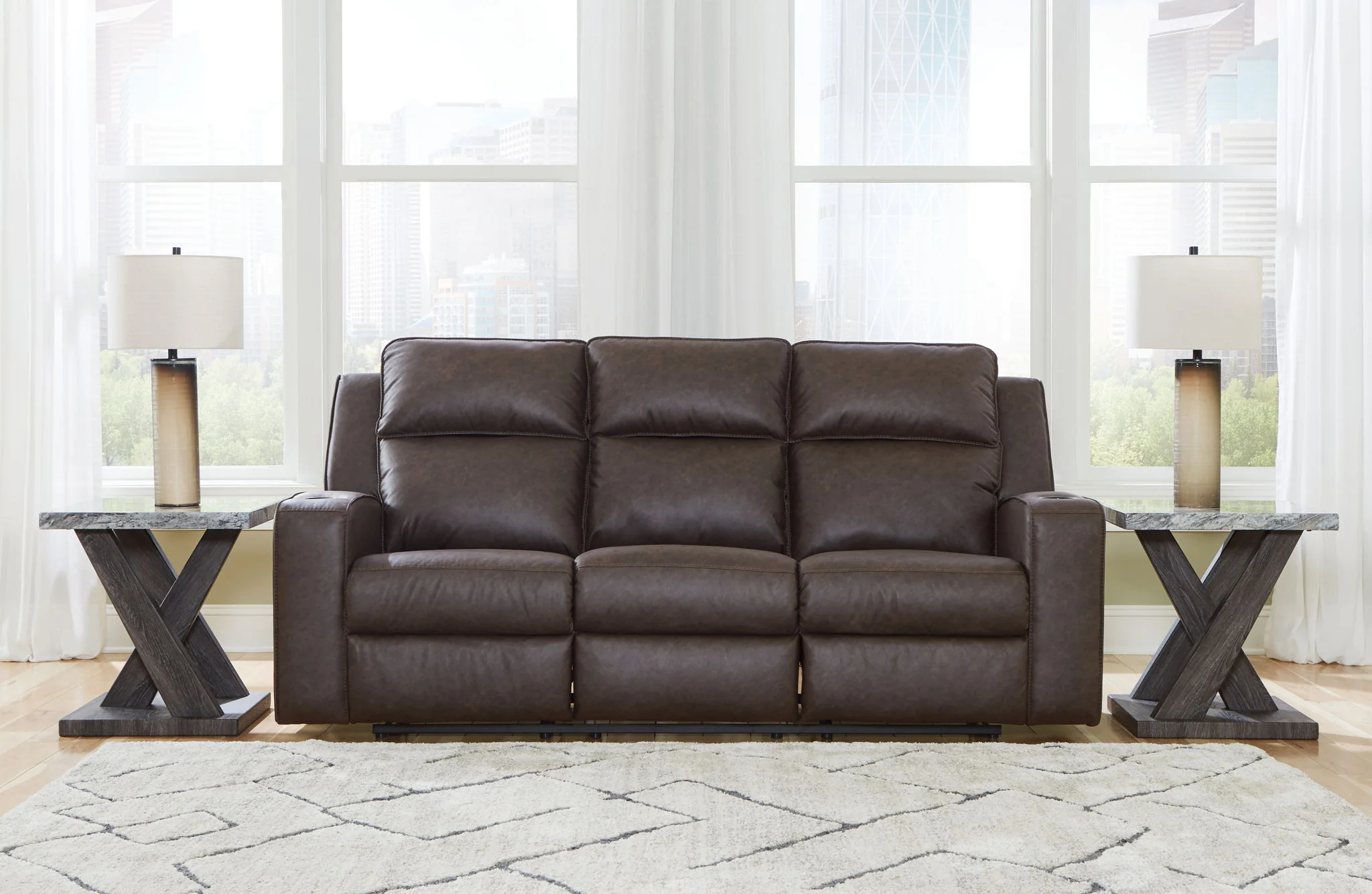 Lavenhorne - Rec Sofa W/Drop Down Table - Granite - Image 3