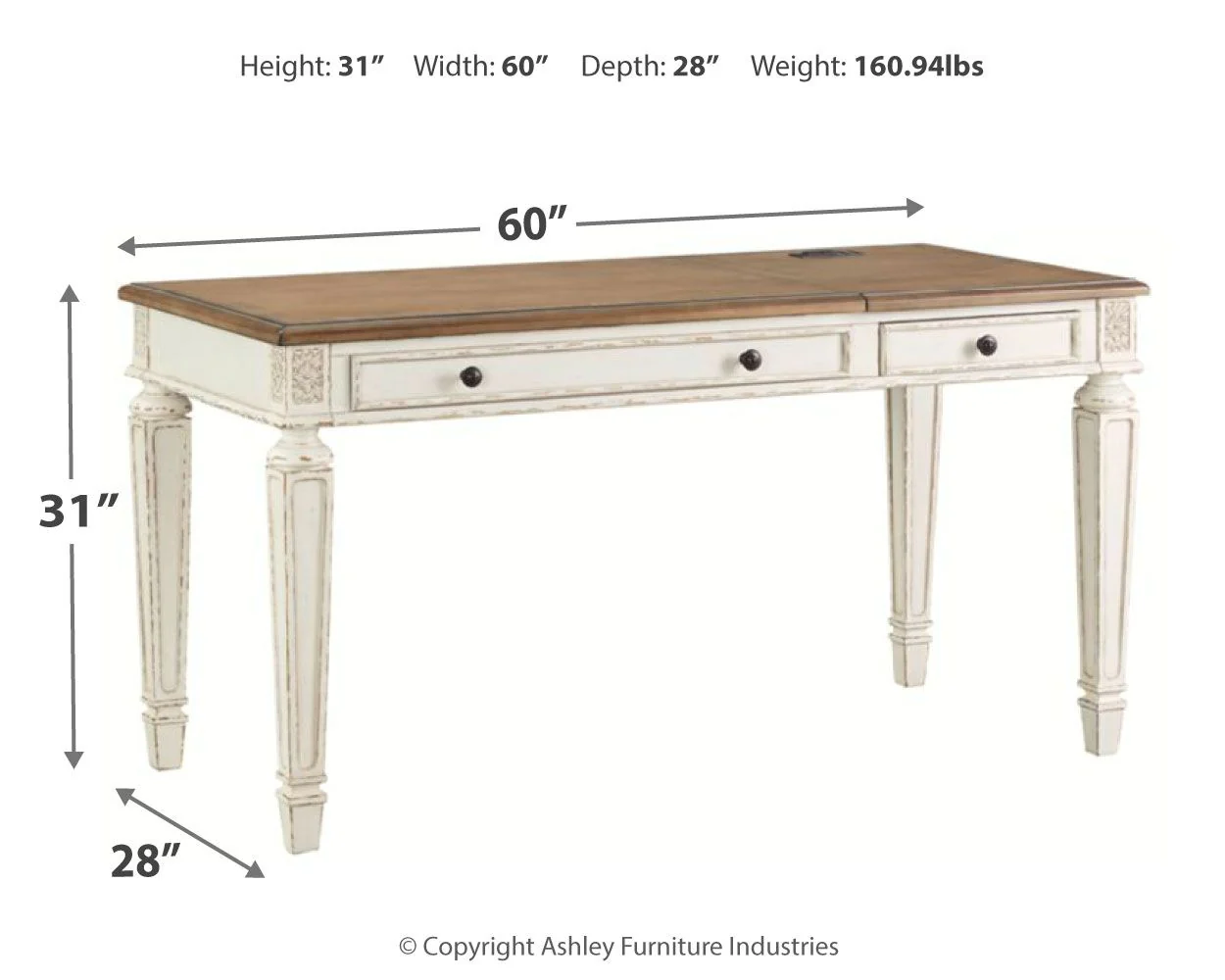 Realyn - Home Office Lift Top Desk - White / Brown - Image 2