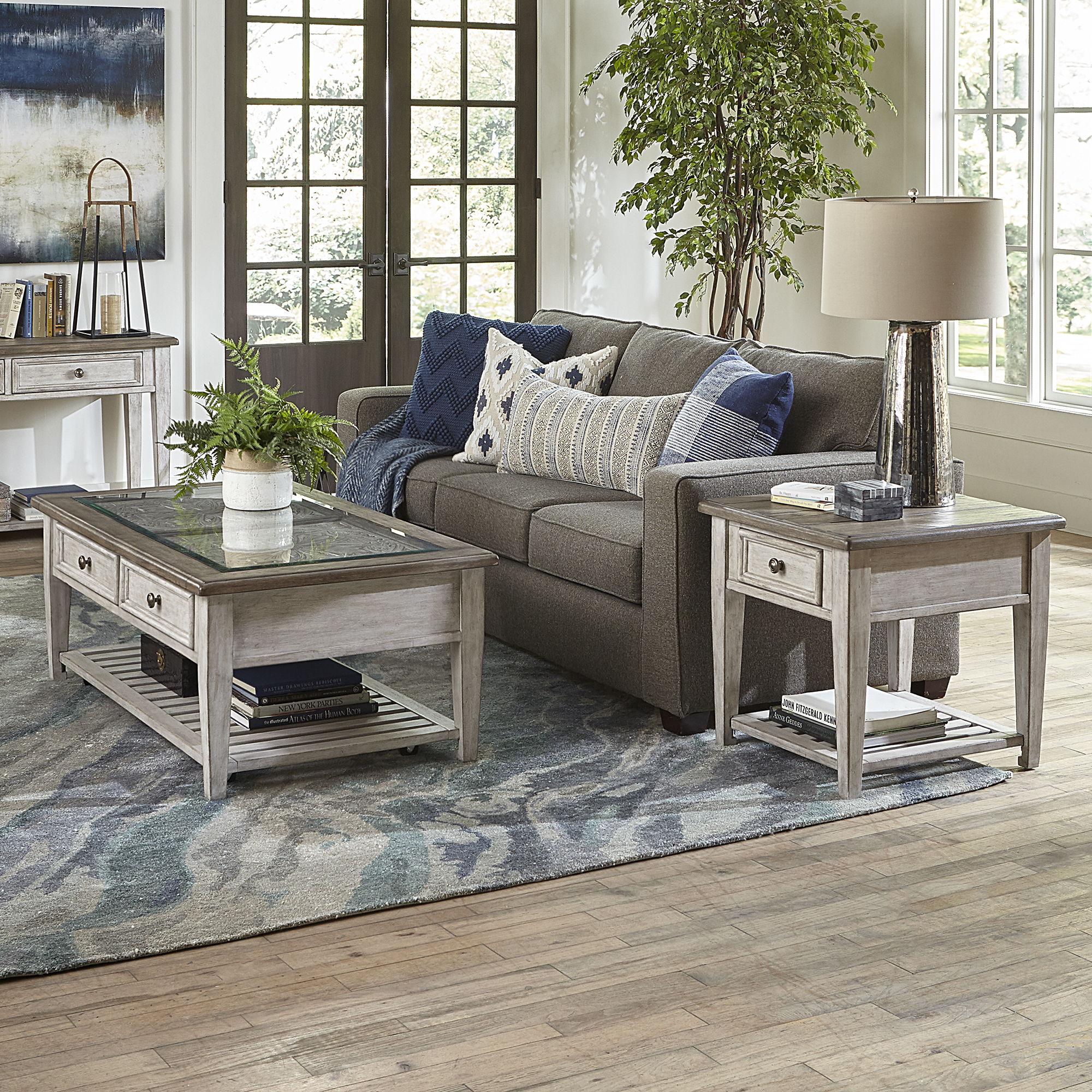 Heartland – 3 Piece Table Set – Antique White / Tobacco Tops