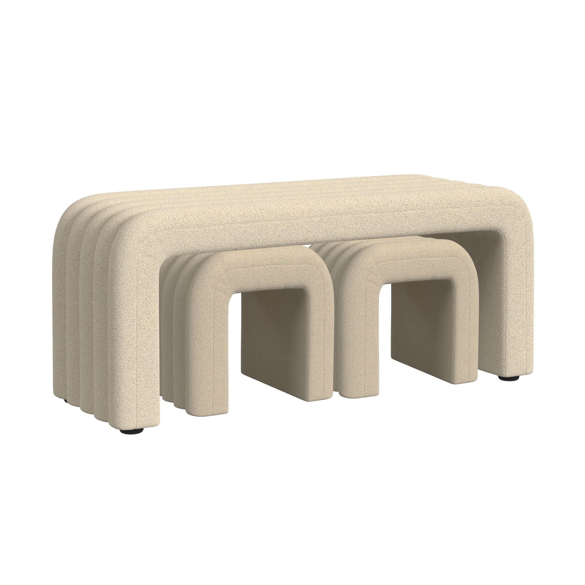 Seqouia – Bench With 2 Stools – Cream