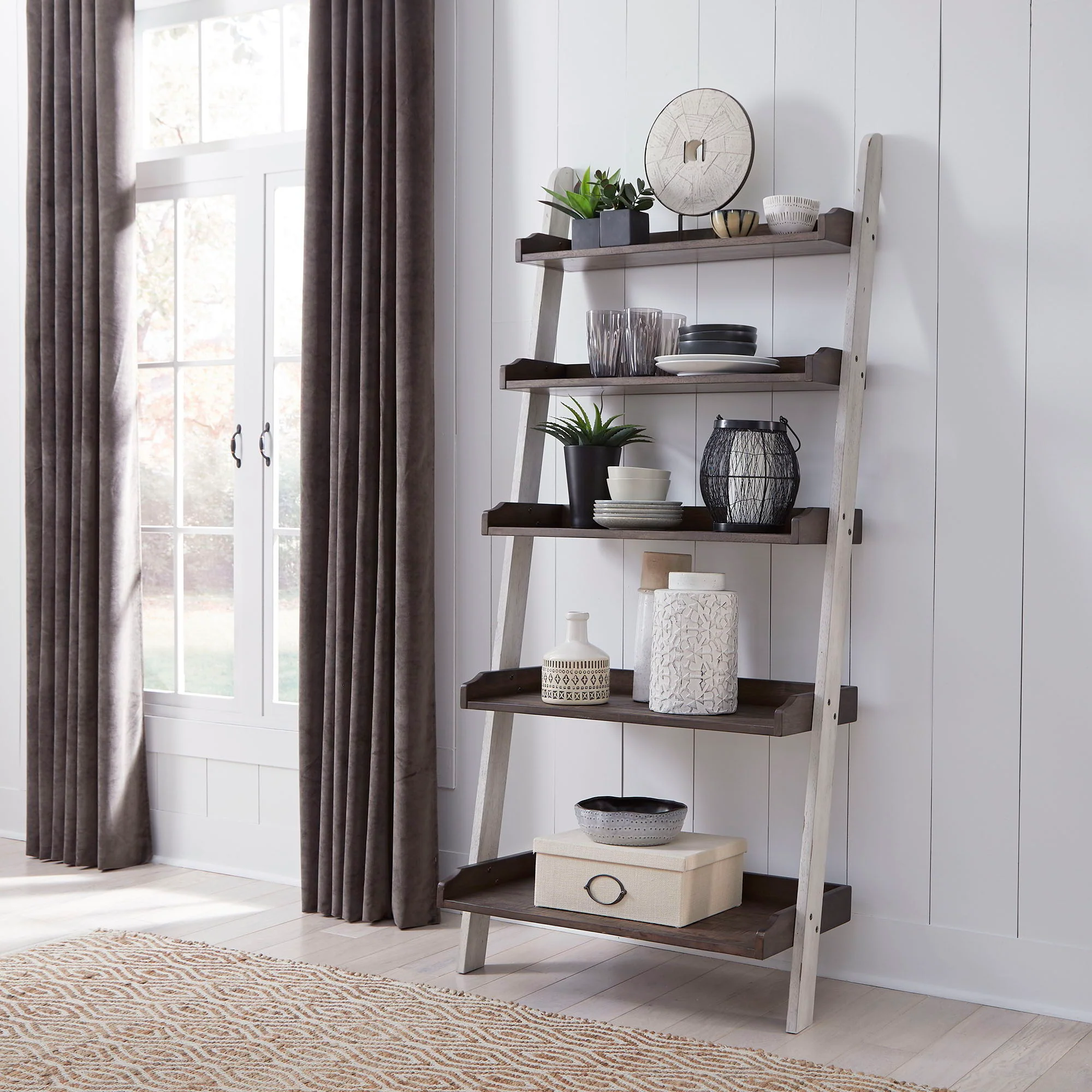 Farmhouse - Leaning Bookcase - Two Tone White / Wood Tone - Image 1
