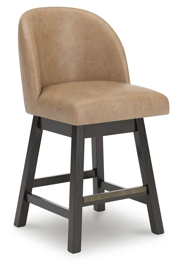 Neymorton - Upholstered Swivel Faux Leather Barstool (Set of 2) - Dark Grayish Brown - Image 3
