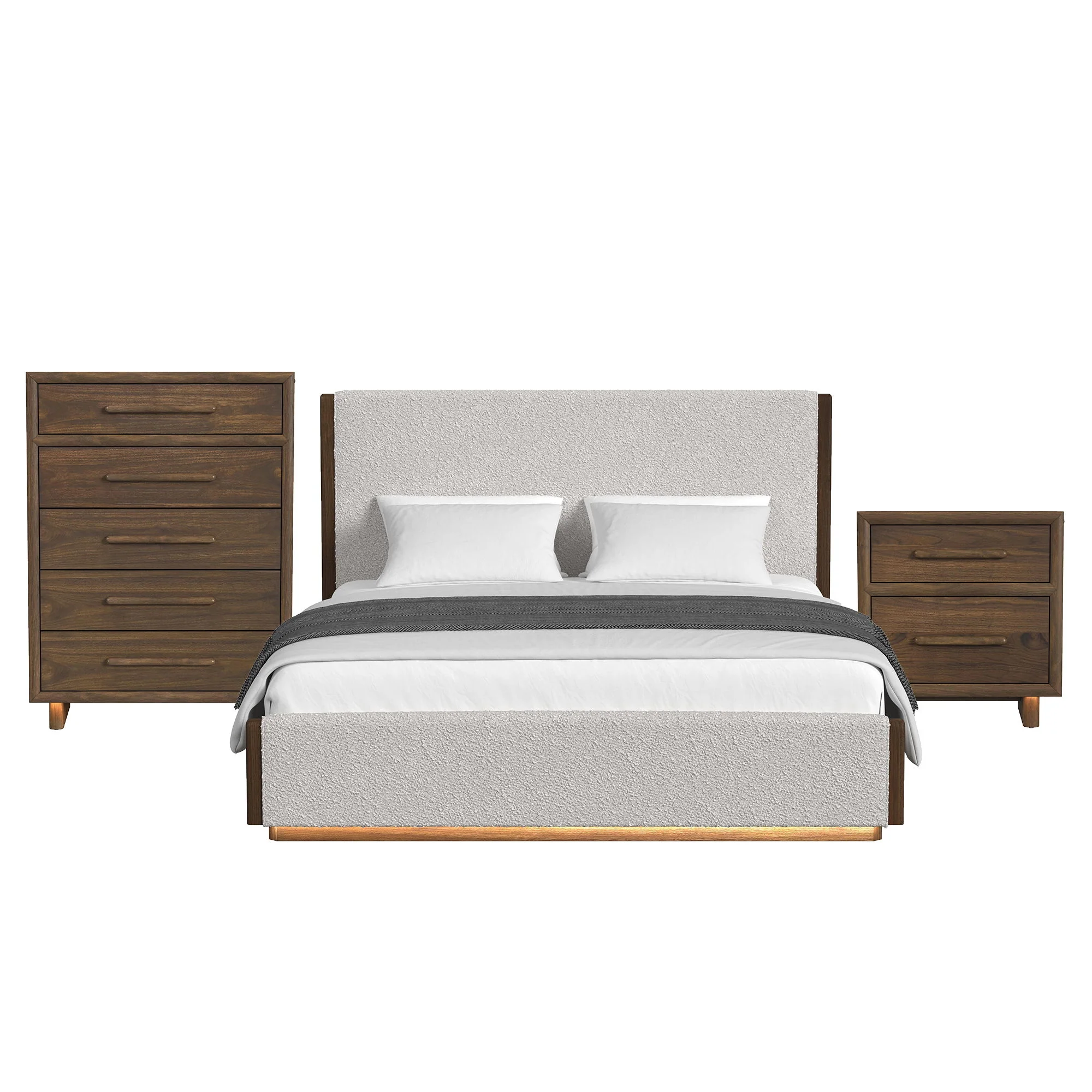 Brisbane – Upholstered Bedroom Set With Boucle And LED