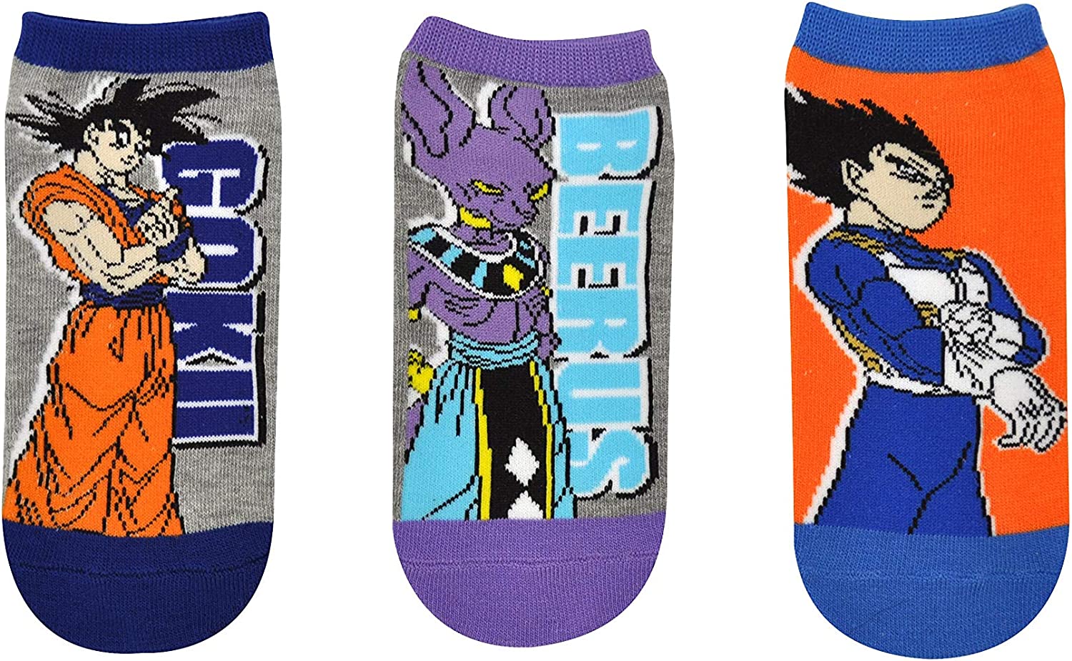 Dragon Ball Super Lowcut Socks (3 Pair) – Dragon Ball Goku, Vegeta, Beerus No Show Socks