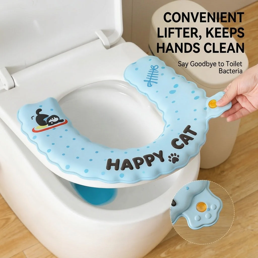 Cat-Print Waterproof Toilet Seat Cushion Cover - Image 2