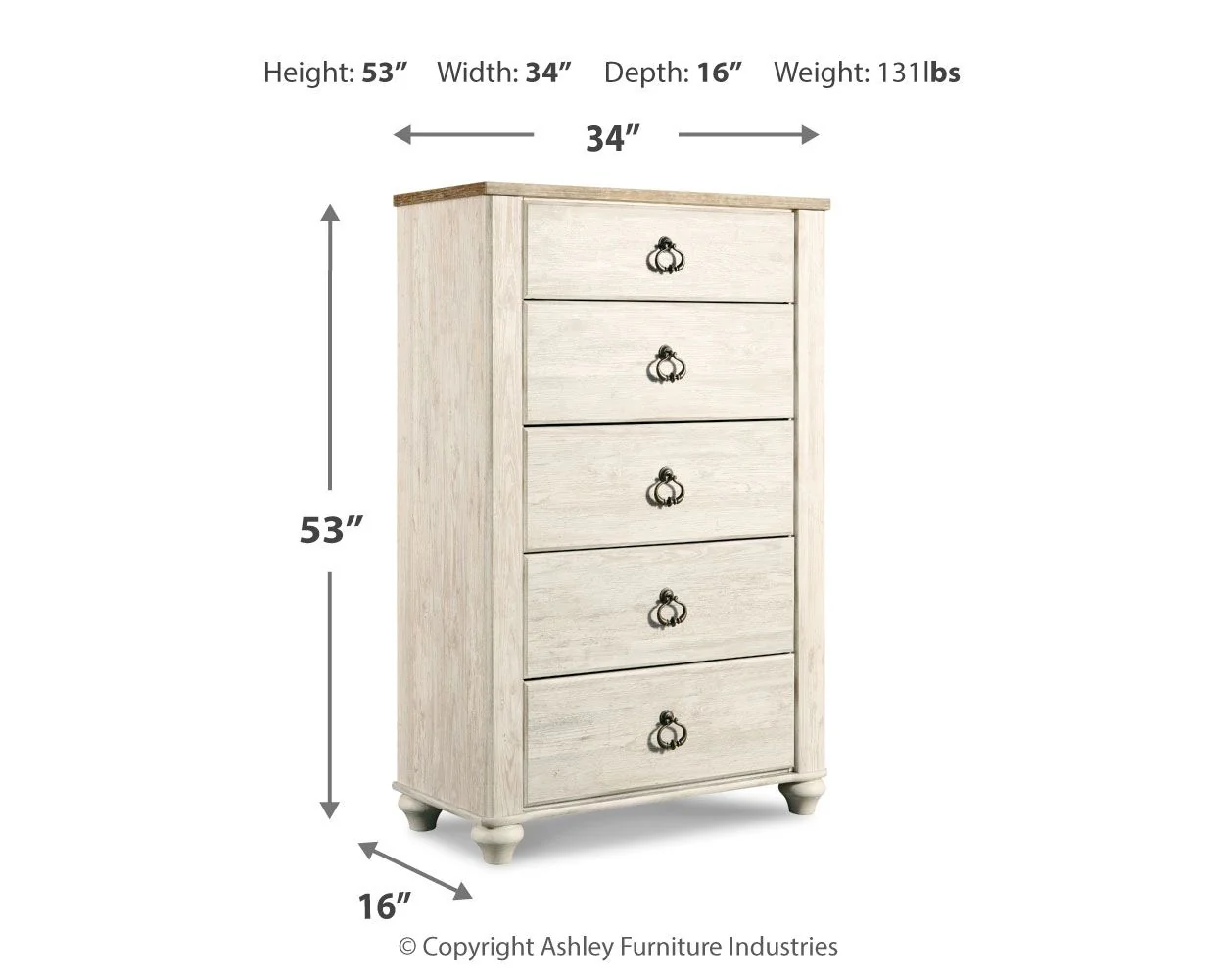 Willowton - Five Drawer Chest - Brown / Beige / White - Image 2
