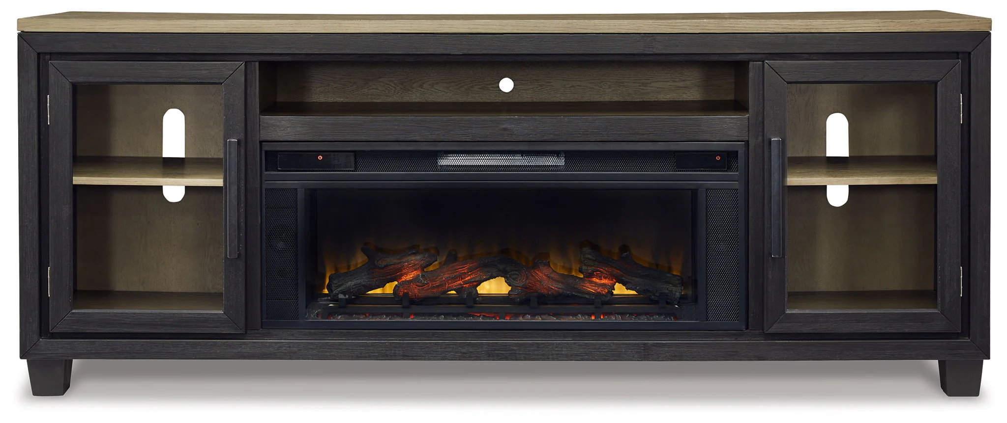 Foyland - 83" TV Stand With Electric Infrared Fireplace Insert - Black / Brown - Image 3