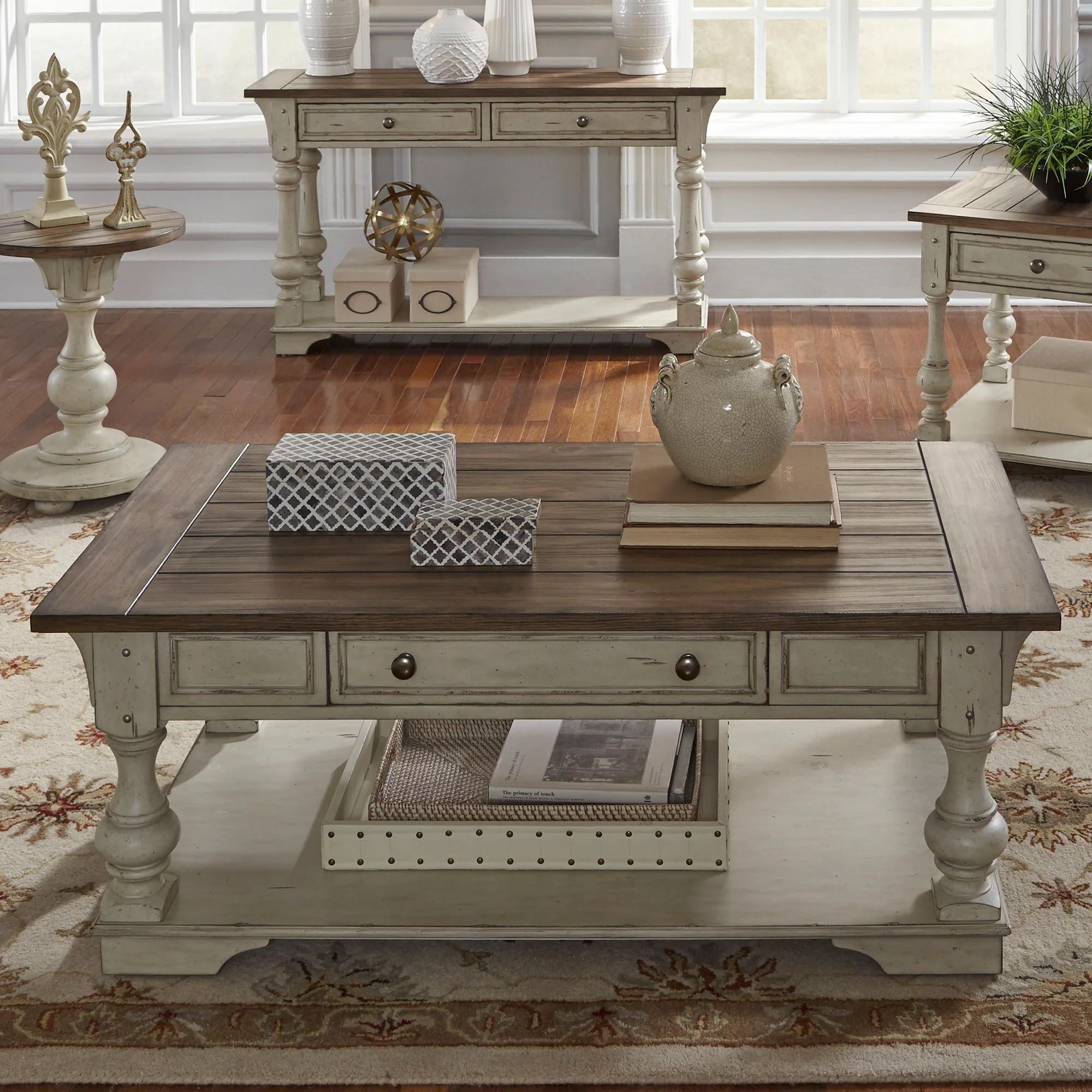 Morgan Creek - Cocktail Table - Antique White / Wirebrushed Tobacco Accents - Image 3