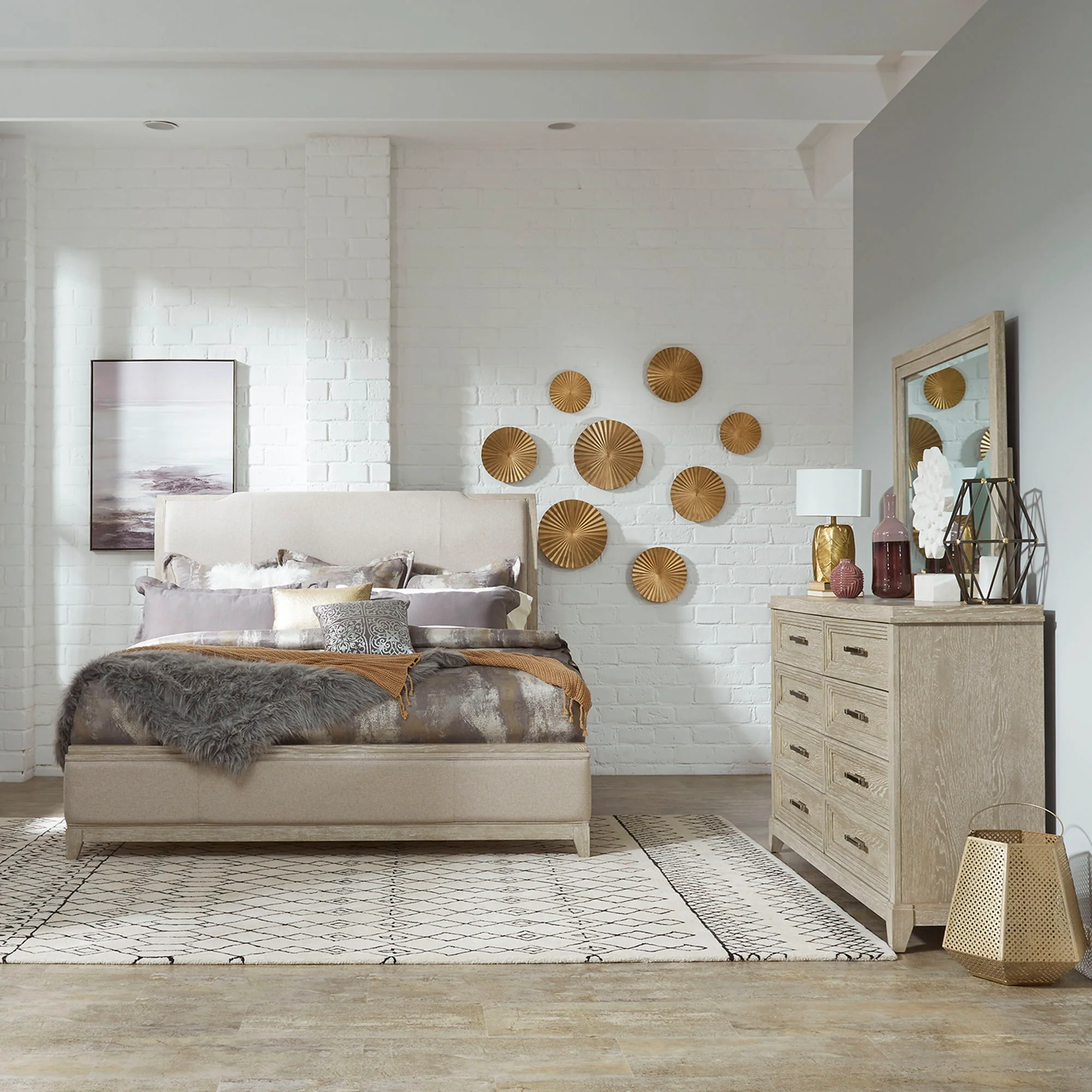 Belmar – Upholstered Bed, Dresser & Mirror Set