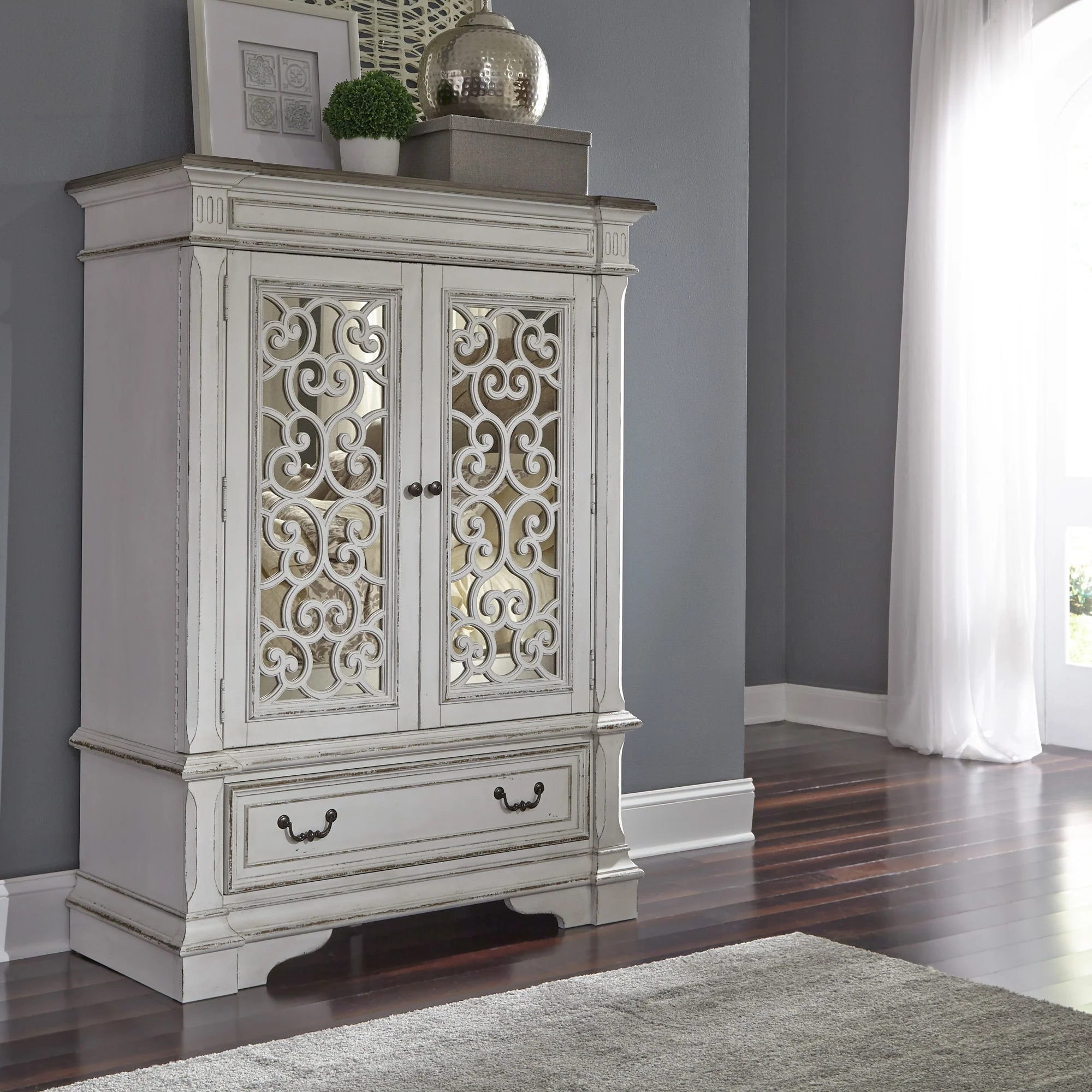 Abbey Park - Mirrored Door Chest - Antique White - Image 1