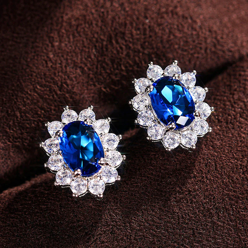 Eastern Aura Oval Blue Gem Earring - Image 1