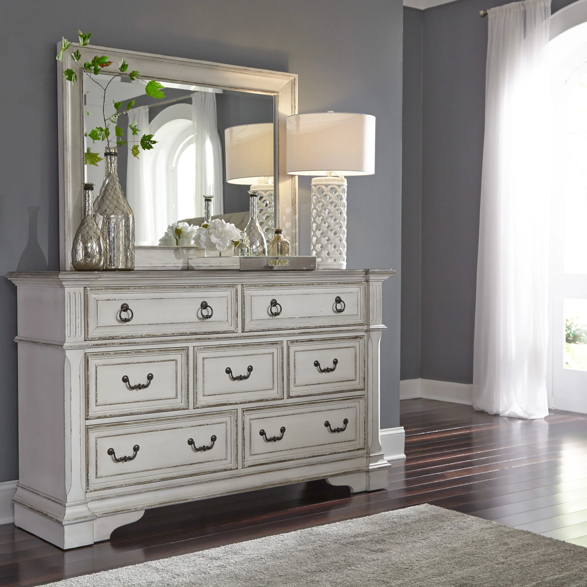 Abbey Park - Dresser & Mirror - Antique White - Image 1