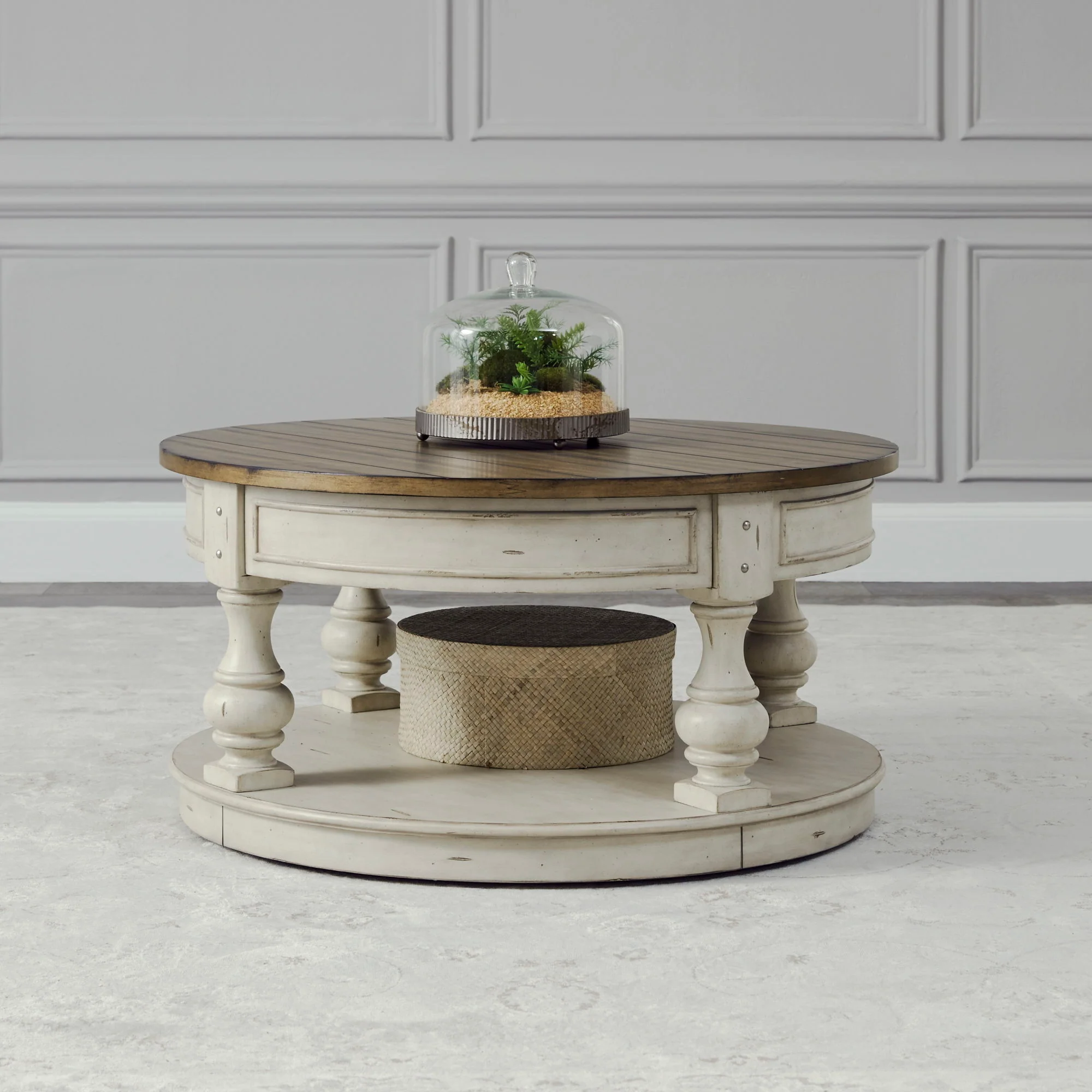 Morgan Creek - Round Cocktail Table - Antique White / Wirebrushed Tobacco Accents - Image 1