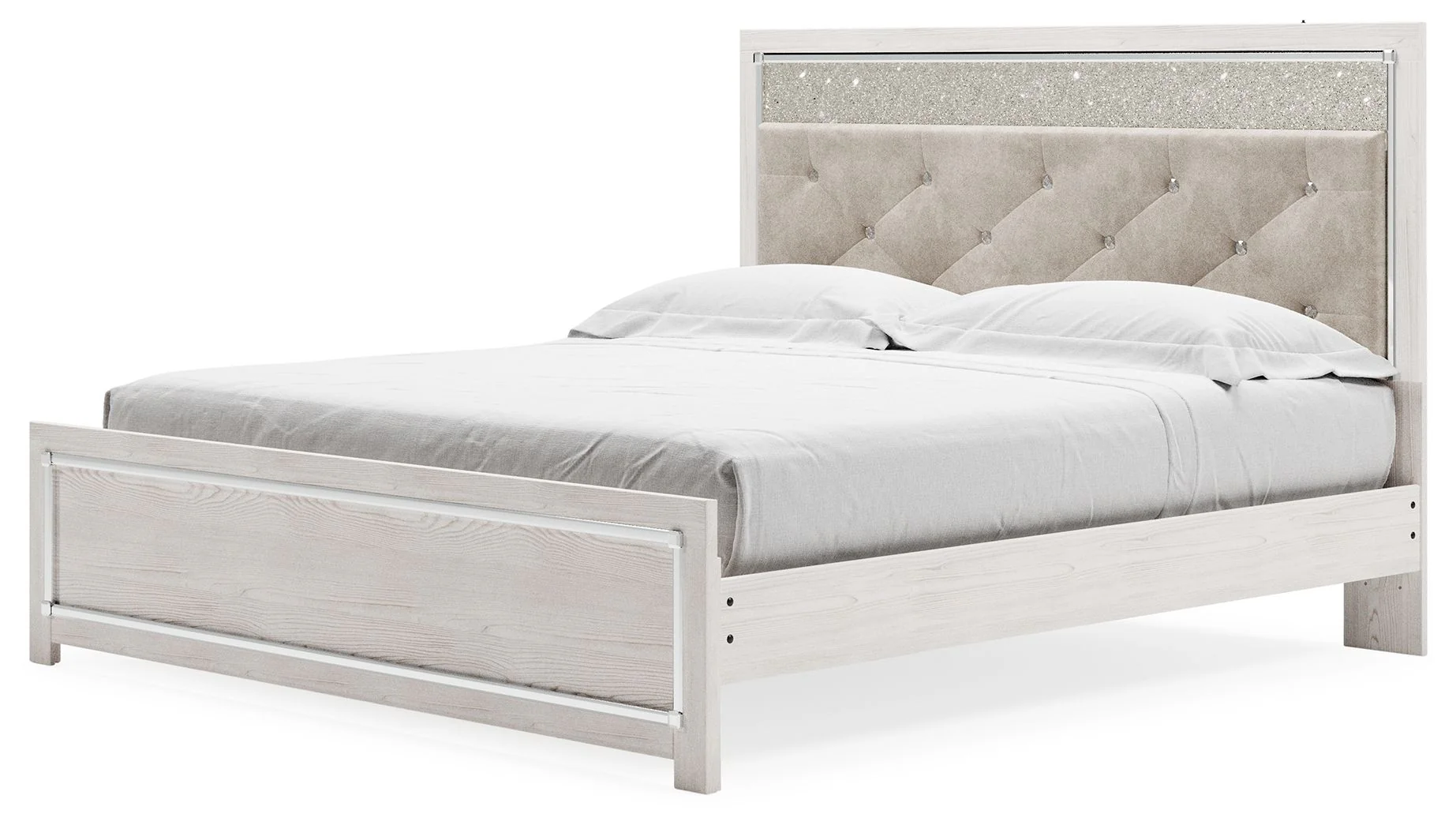 Altyra - King Panel Bed With Upholstered Headboard - White - Image 3