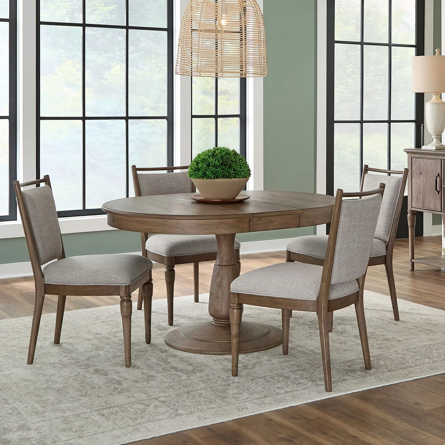 Hickory Grove – Opt 5 Piece Pedestal Table Set – Heirloom Brown