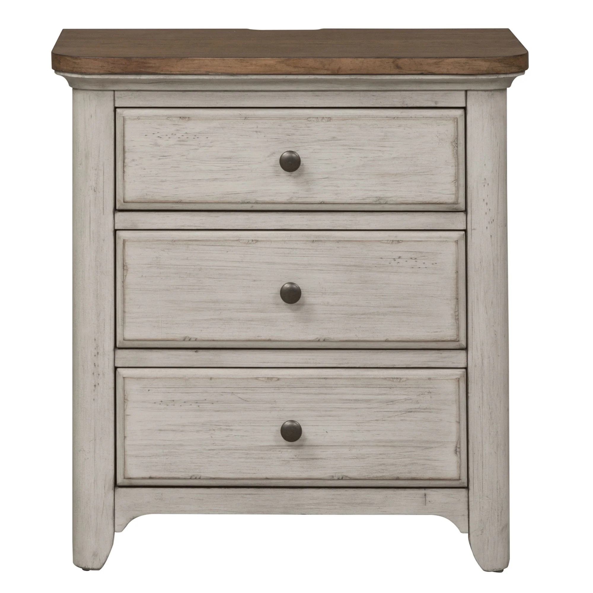 Farmhouse Reimagined - 3 Drawer Nightstand With Charging Station - Antique White / Chestnut Tops - Image 1