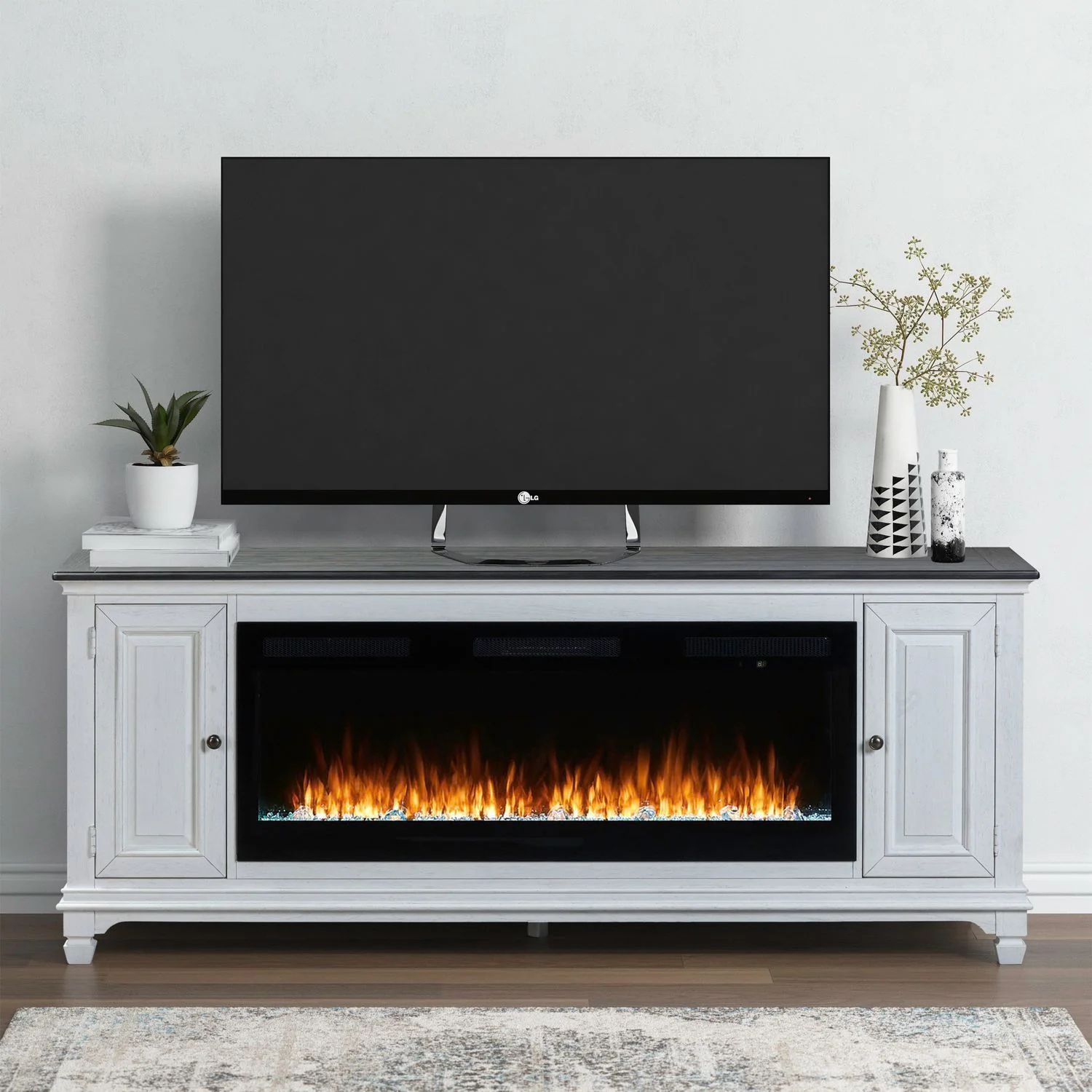 Fireplace TV Consoles – 417 80″ Console With Fire FTS – White