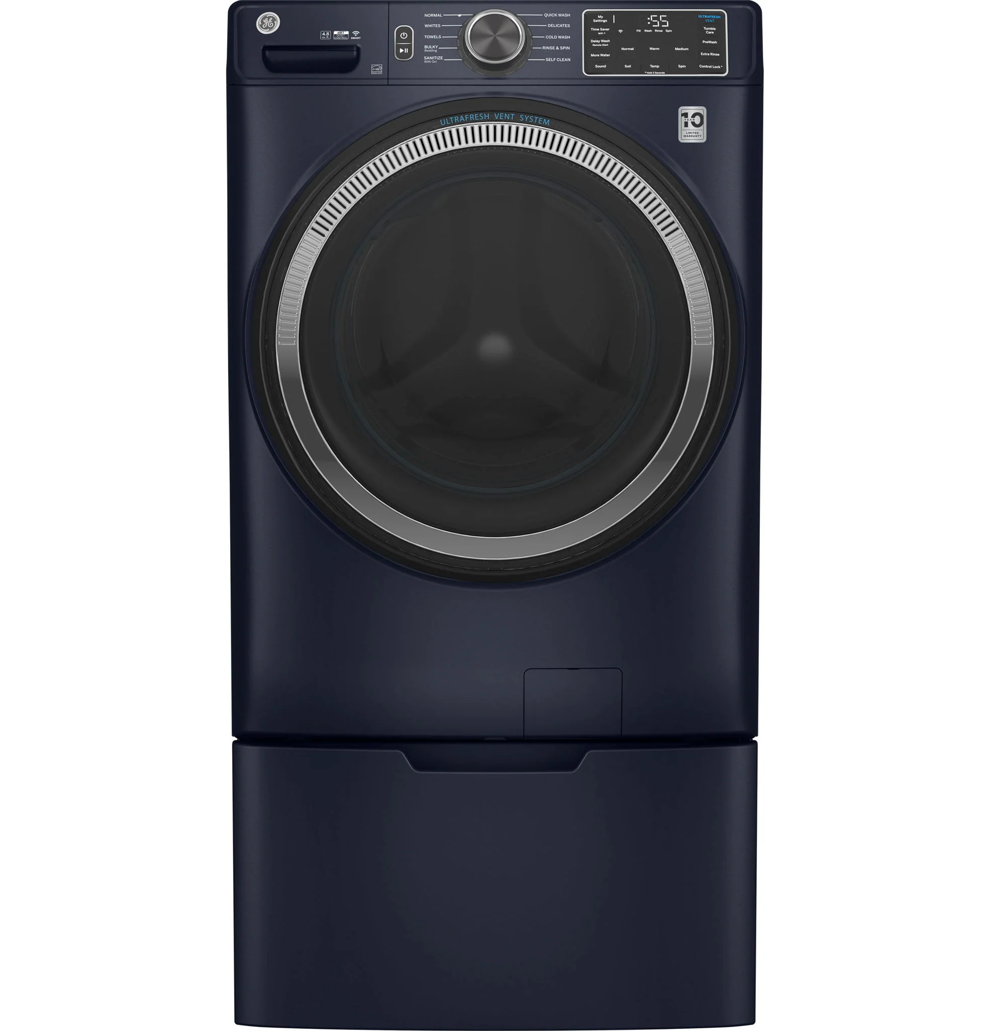 GE 4.8 Cubic Foot Front Load Washer - Sapphire Blue - Image 3