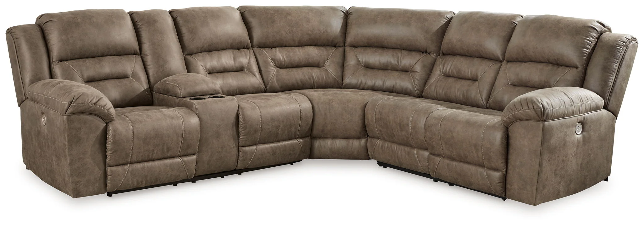 Ravenel – 3-Piece Power Reclining Sectional With Laf Power Reclining Loveseat With Console – Faux Leather – Fossil