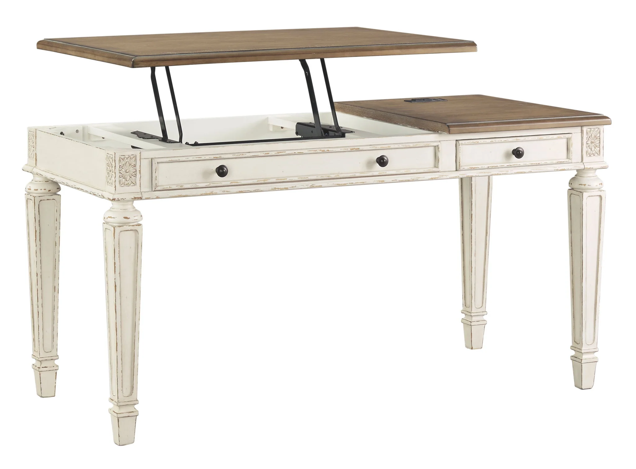 Realyn - Home Office Lift Top Desk - White / Brown - Image 3