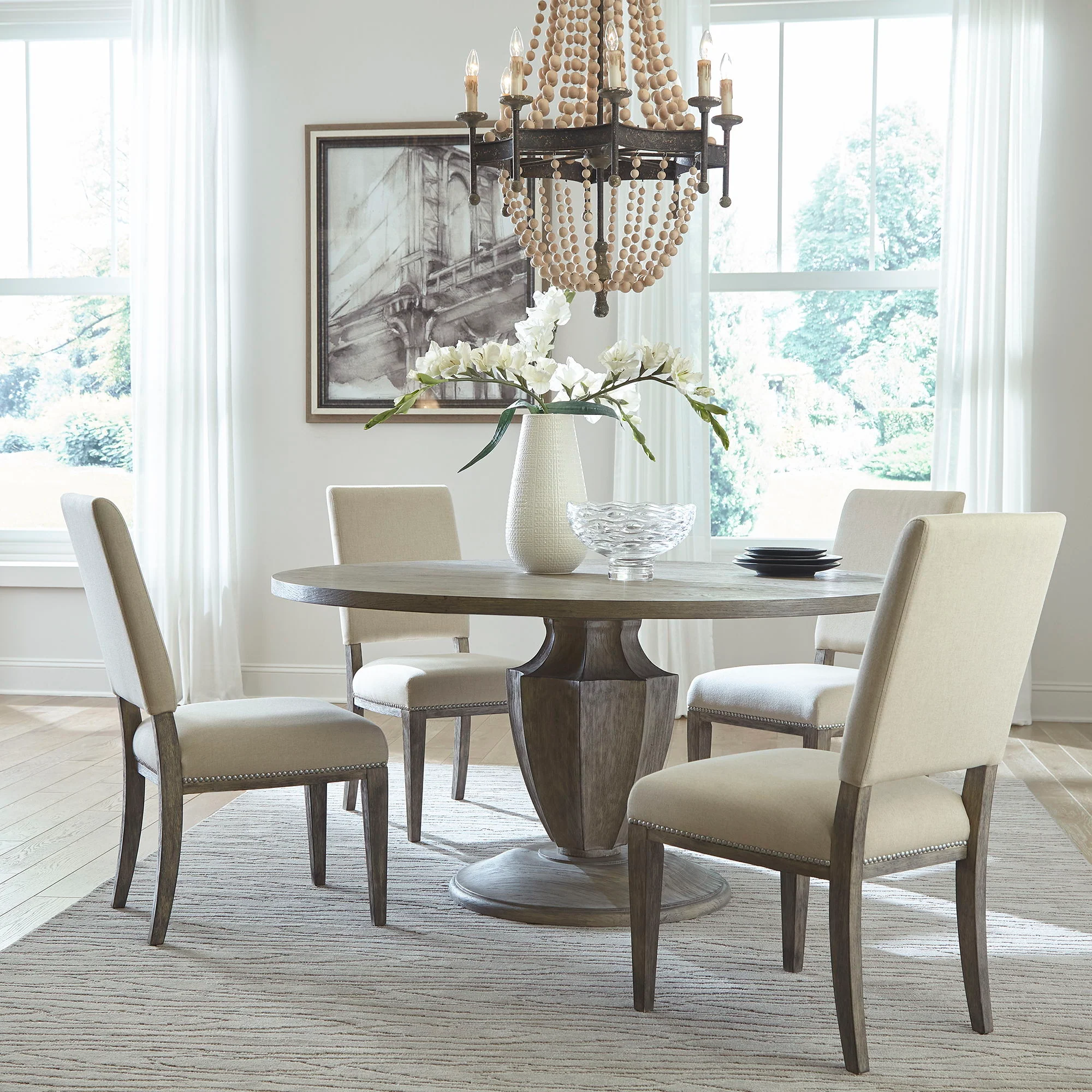 Westfield - 5 Piece Pedestal Table Set (Upholstered Side Chairs) - Havana Brown - Image 1