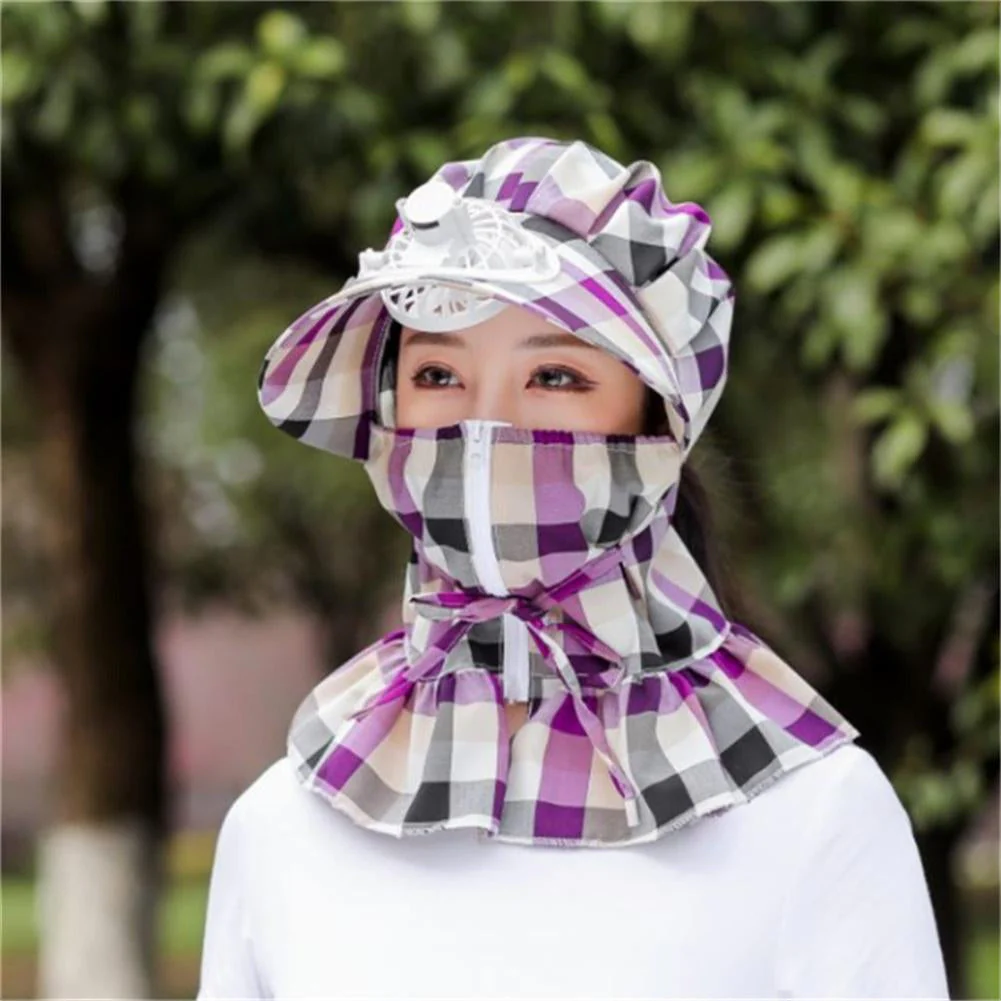 Anti-UV Dust Protect Long Wrap Hat with Fan - Image 1