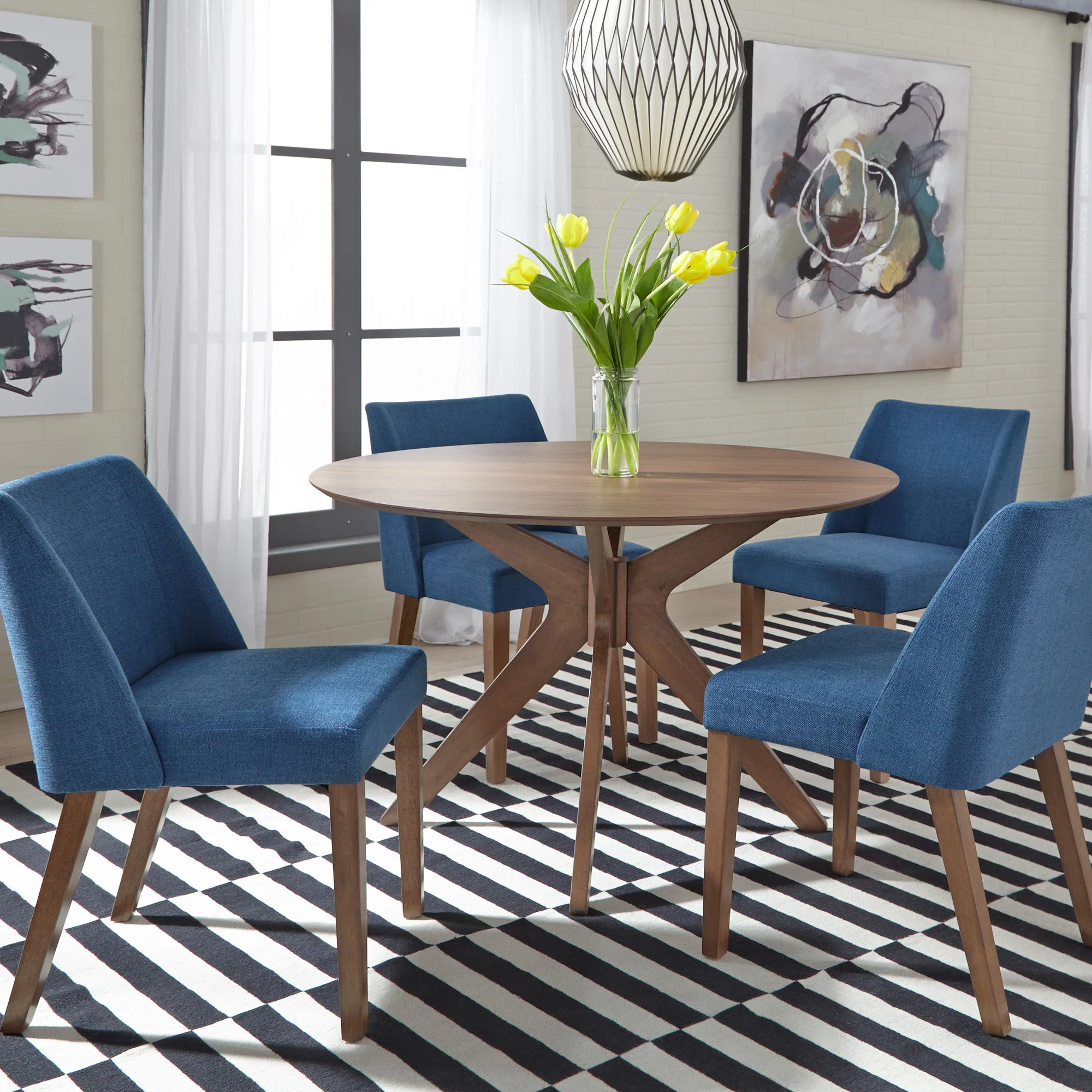 Space Savers - 5 Piece Pedestal Table Set - Walnut - Image 1