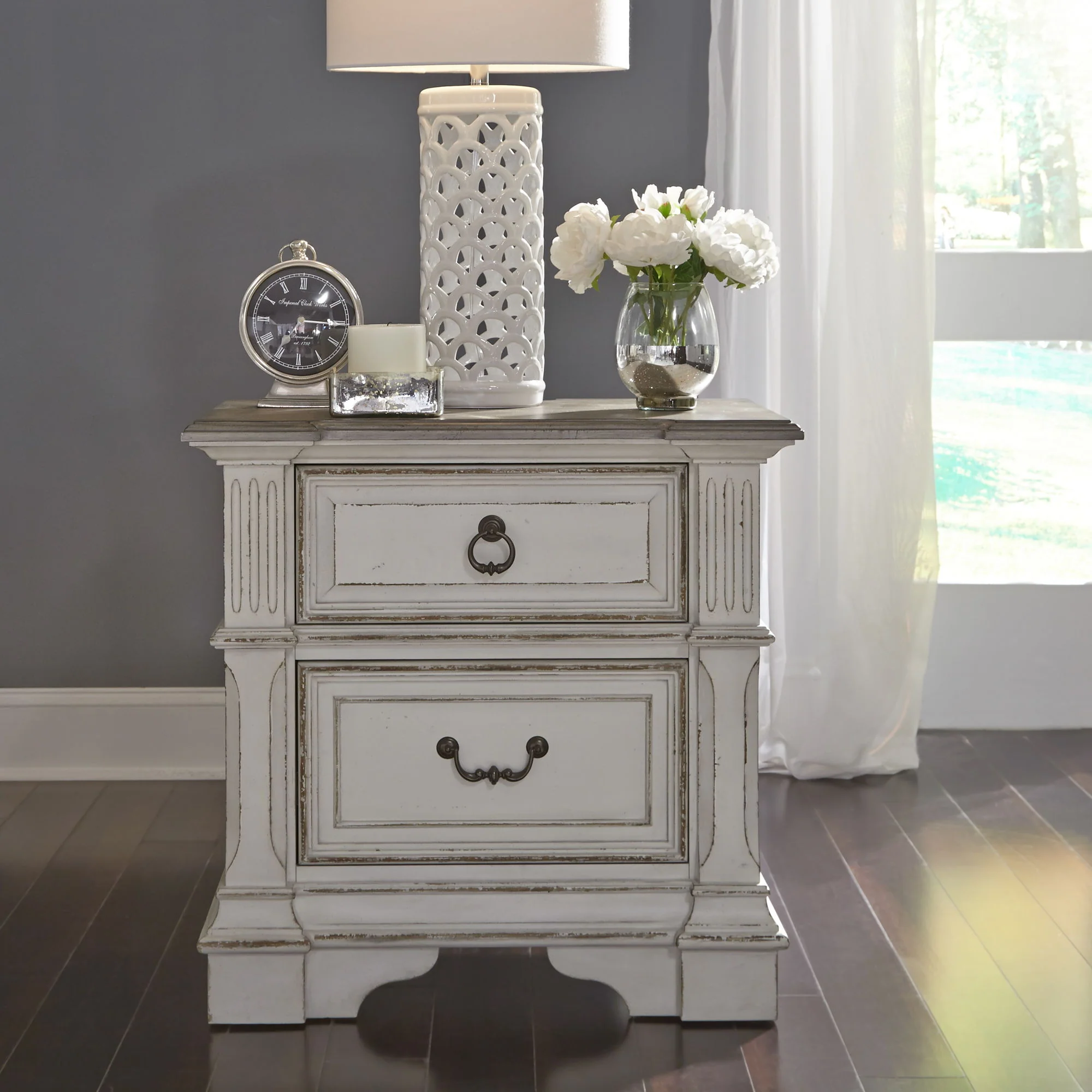 Abbey Park - 2 Drawer Nightstand With Charging Station - Antique White - Image 3